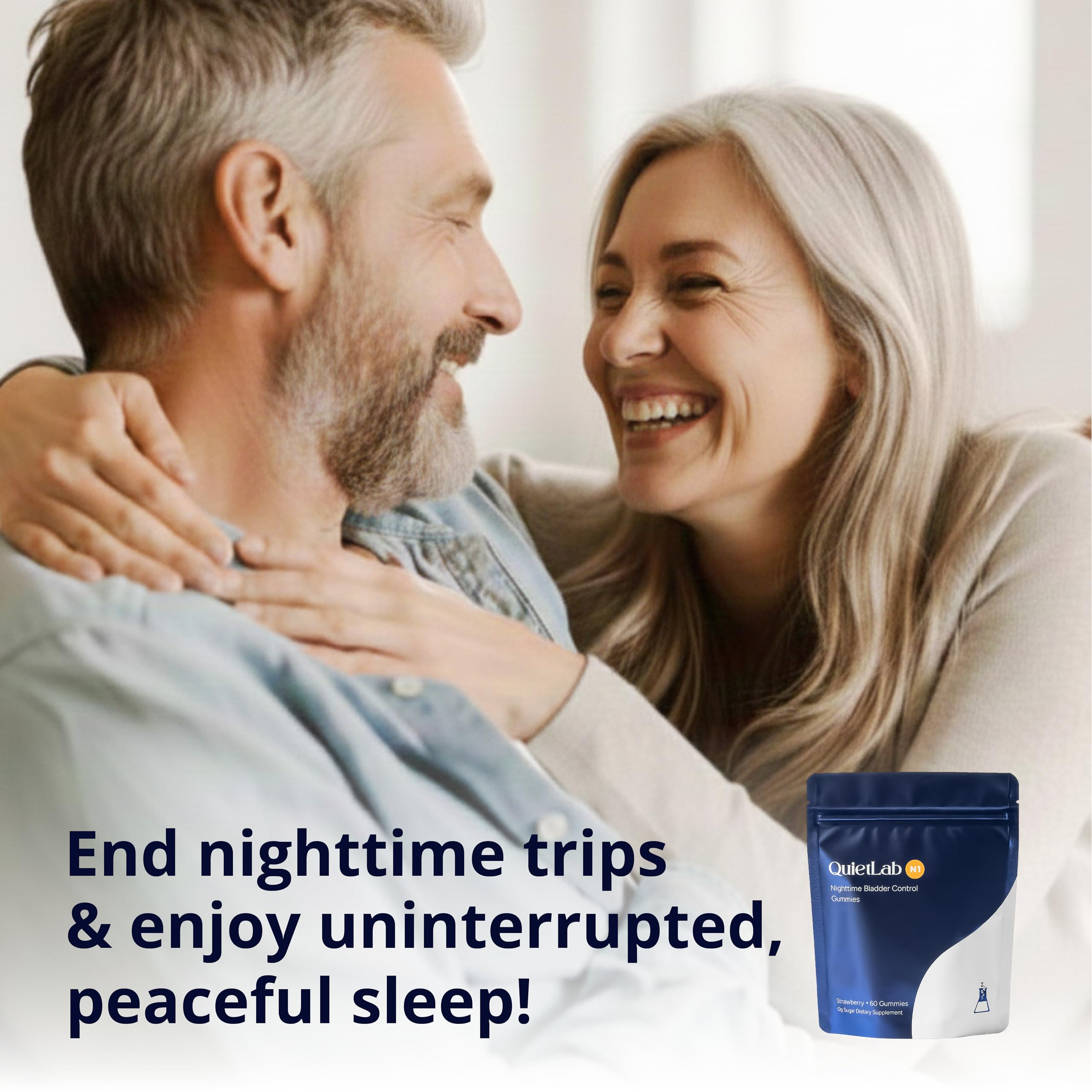QuietLab Nighttime Bladder Support Gummies with a glass of water