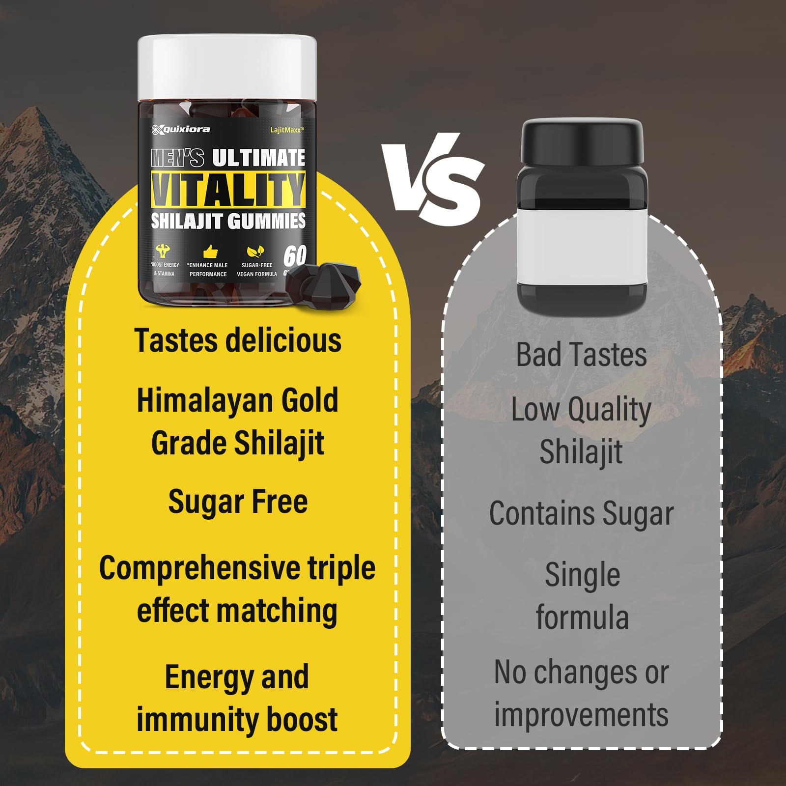 Quixiora Shilajit Gummies back view with ingredient list