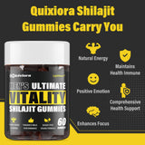 Quixiora Shilajit Gummies side view of bottle