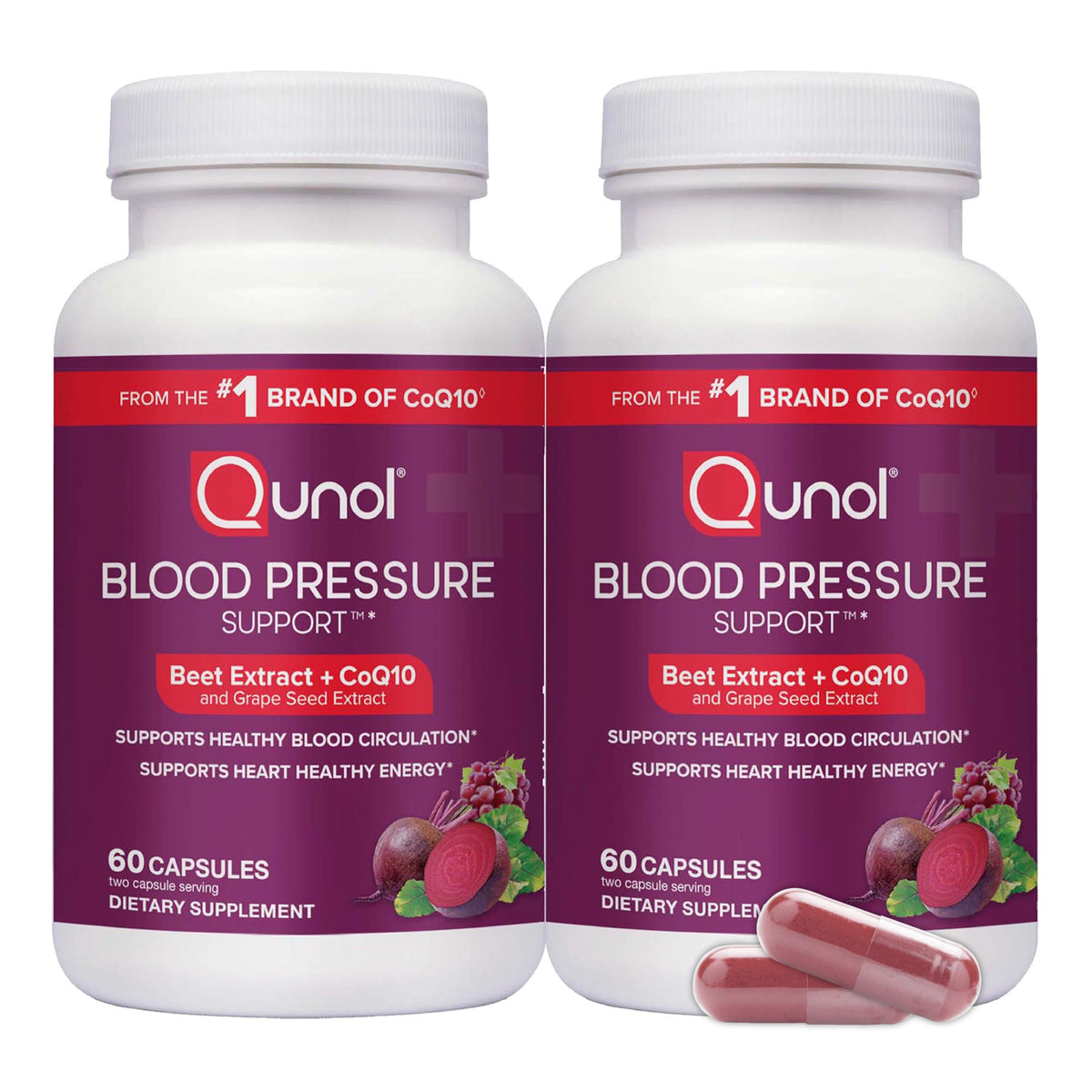 Qunol Beets 3 in 1 Capsules front view with packaging