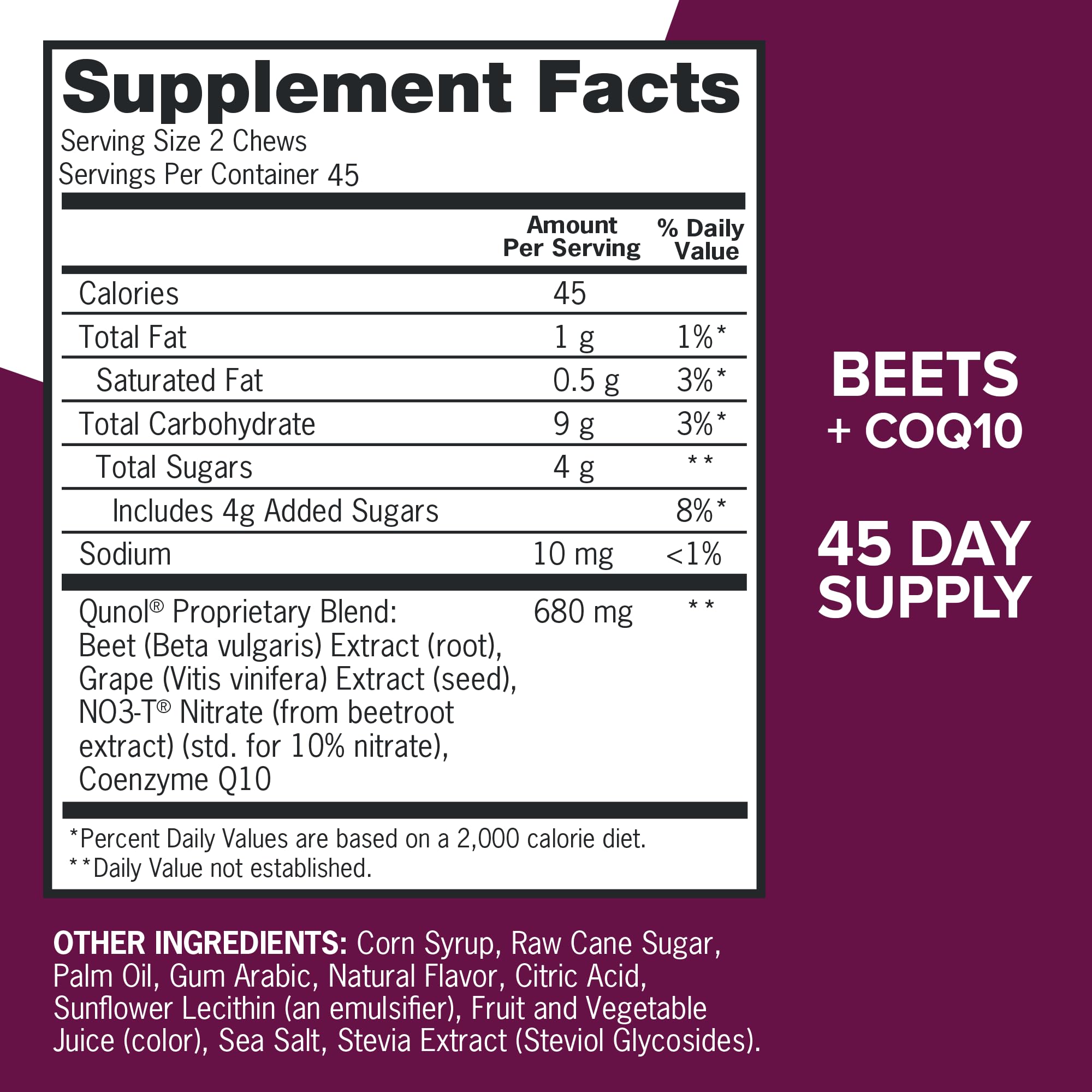 Qunol Beets 3 in 1 Chews on a kitchen counter