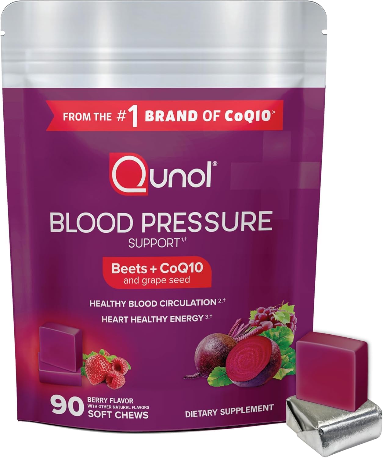 Qunol Beets 3 in 1 Chews packaging front view