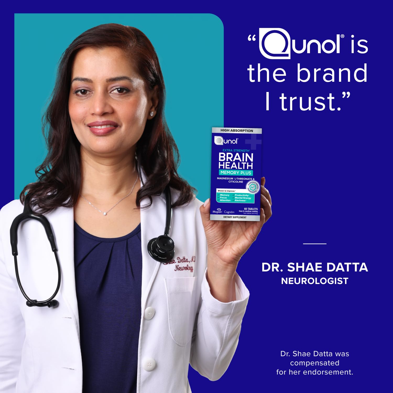 Qunol Brain Health Memory Plus Magnesium L-Threonate with a glass of water