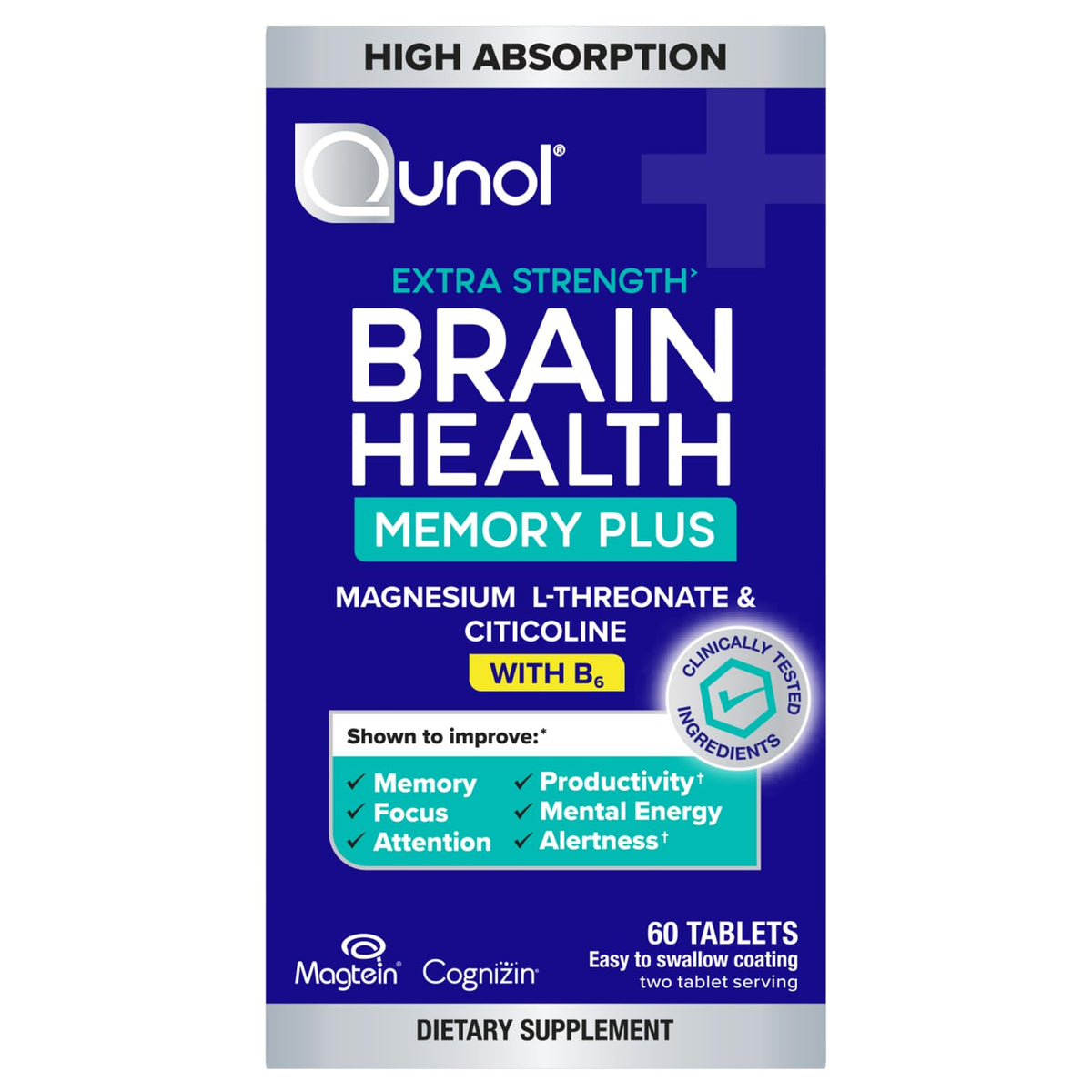 Qunol Brain Health Memory Plus with B6 100g front view