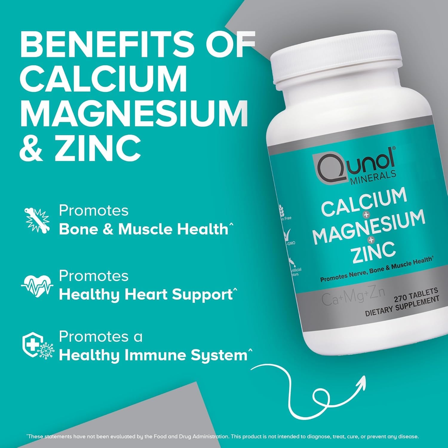 Qunol Calcium Magnesium Zinc Capsules 90 Count side view