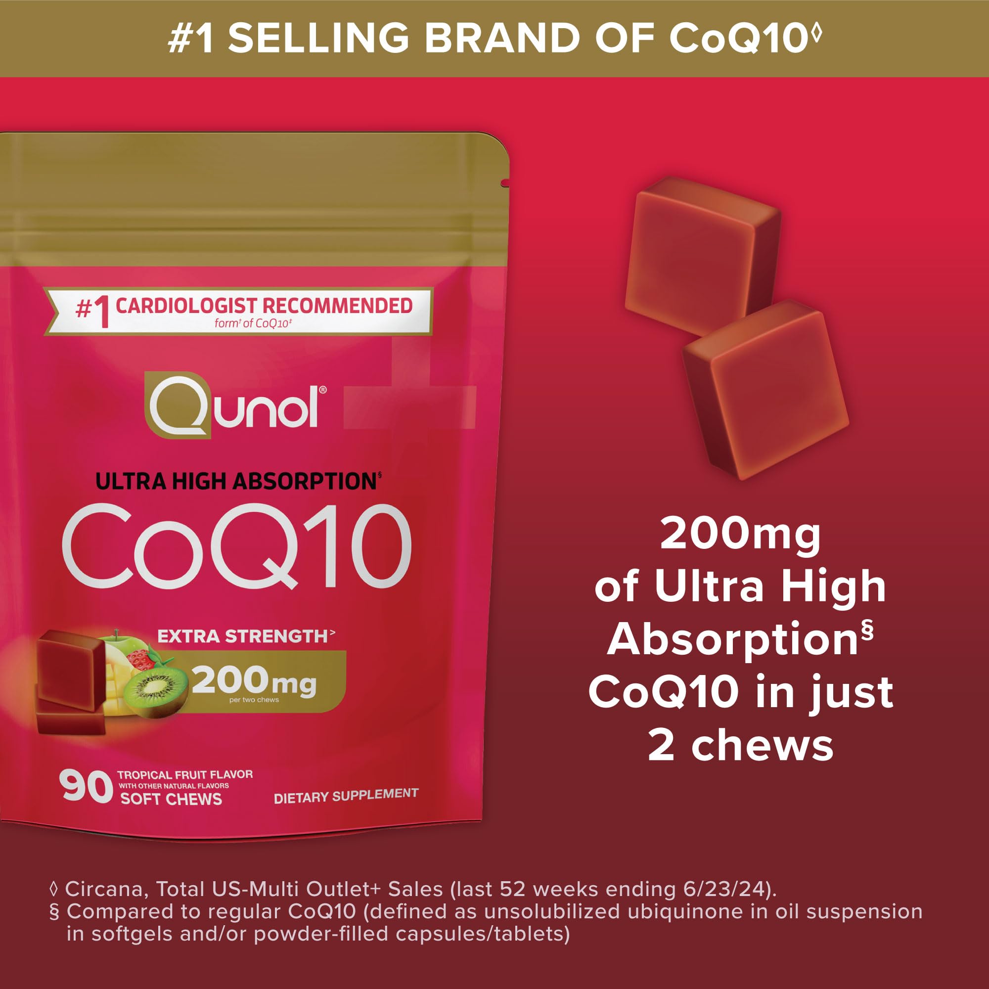 Qunol CoQ10 200mg Soft Chews in a hand