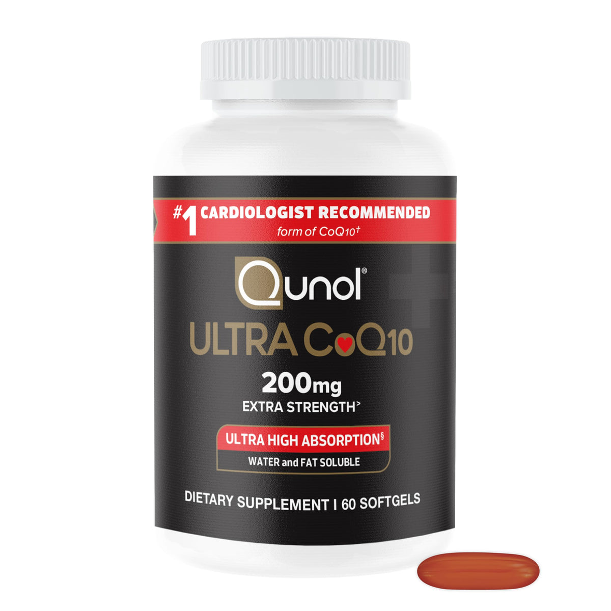 Qunol CoQ10 200mg softgels front view