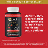 Qunol CoQ10 Softgel Capsules 100mg with dosage information
