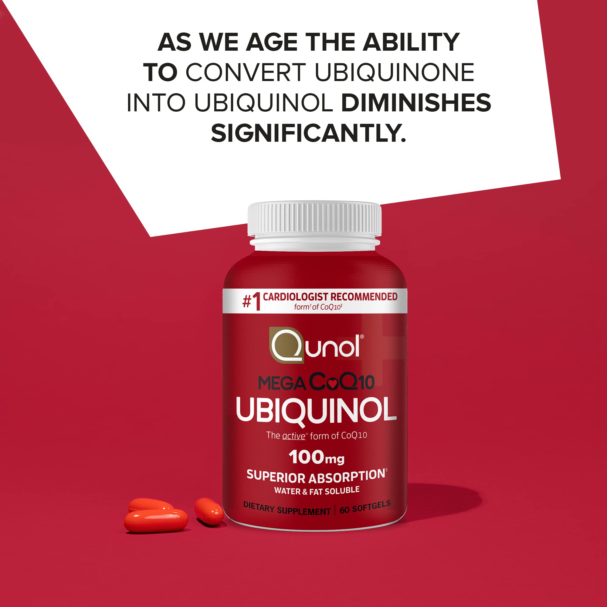 Qunol CoQ10 Ubiquinol Capsules 100mg side view