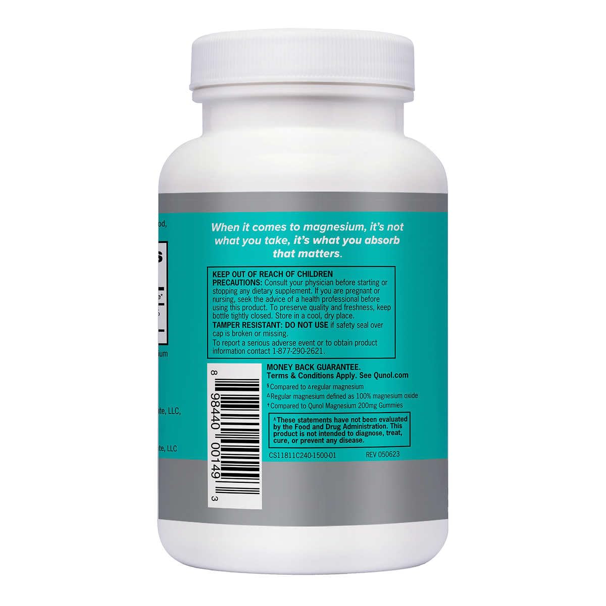 Qunol Extra Strength Magnesium Capsules back view with nutritional information