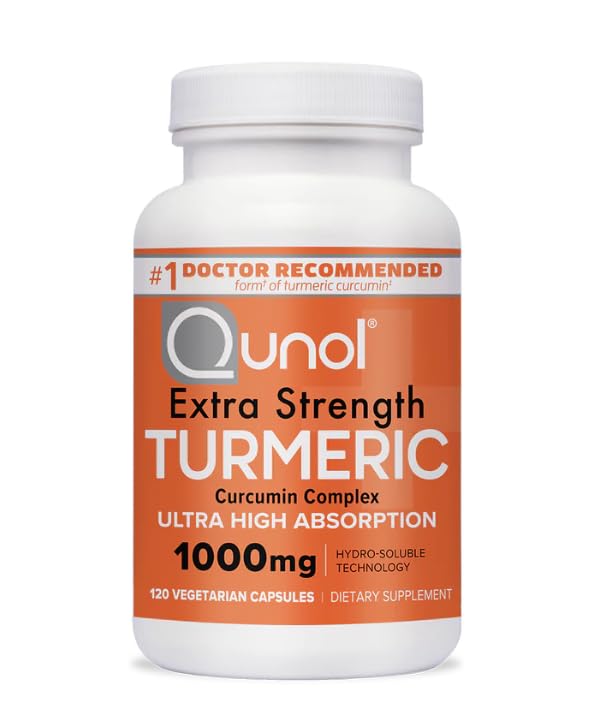 Qunol Extra Strength Turmeric Supplement 1000mg 120 Vegetarian Capsules front view