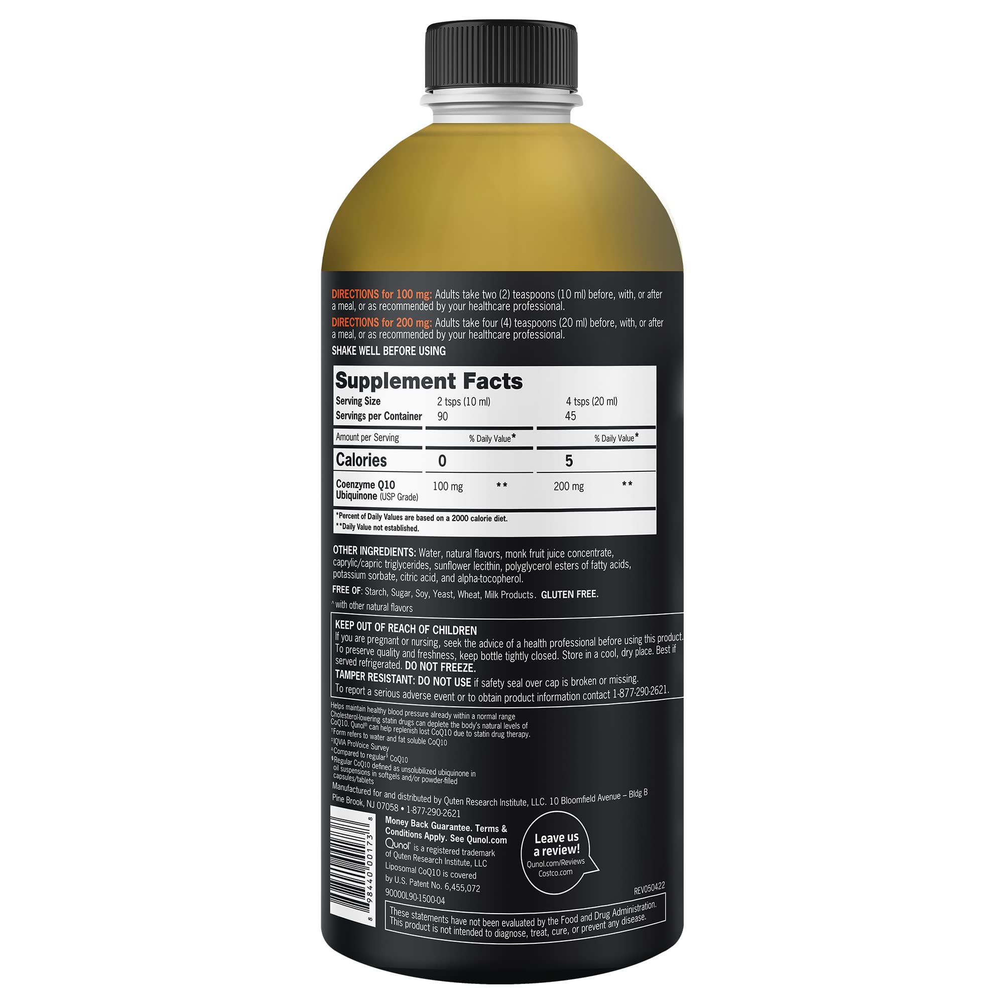 Qunol Liquid CoQ10 100mg 907g supplement back view