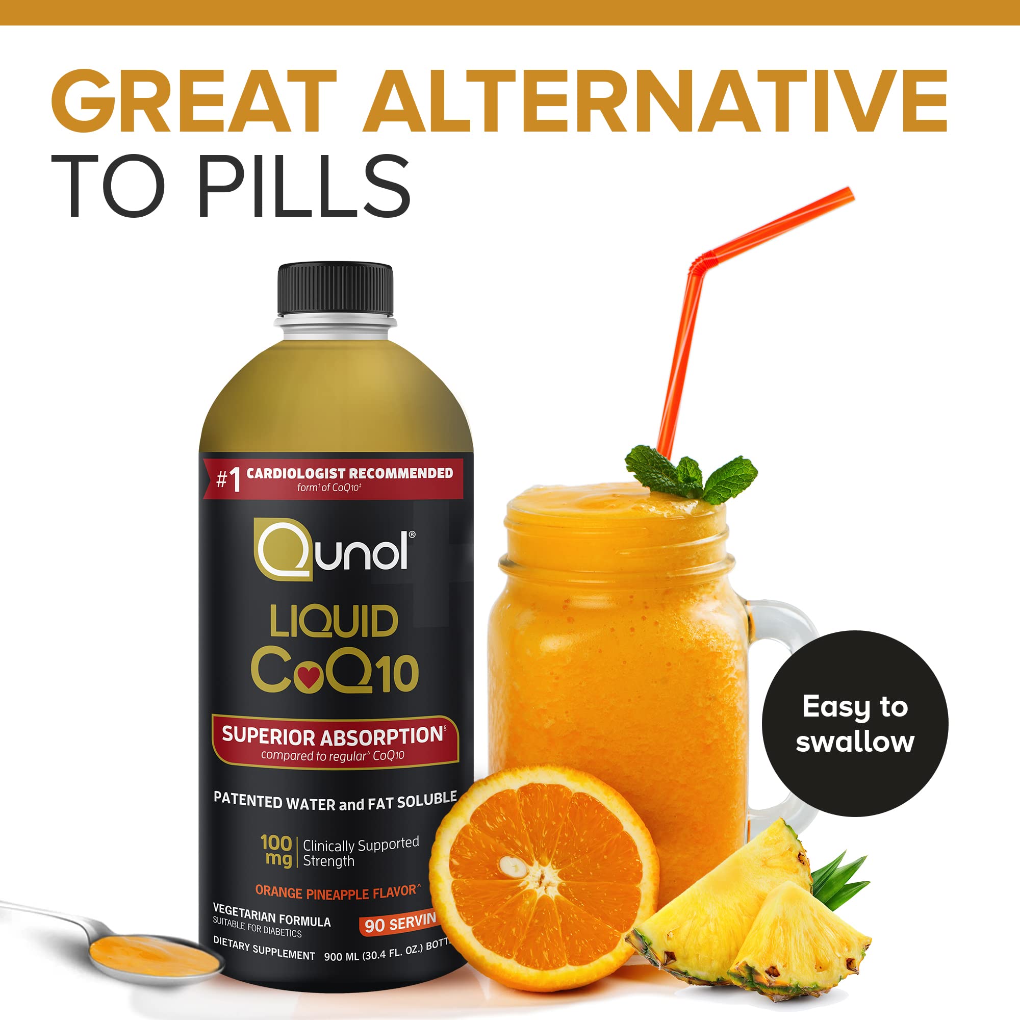 Qunol Liquid CoQ10 100mg 907g supplement bottle side view