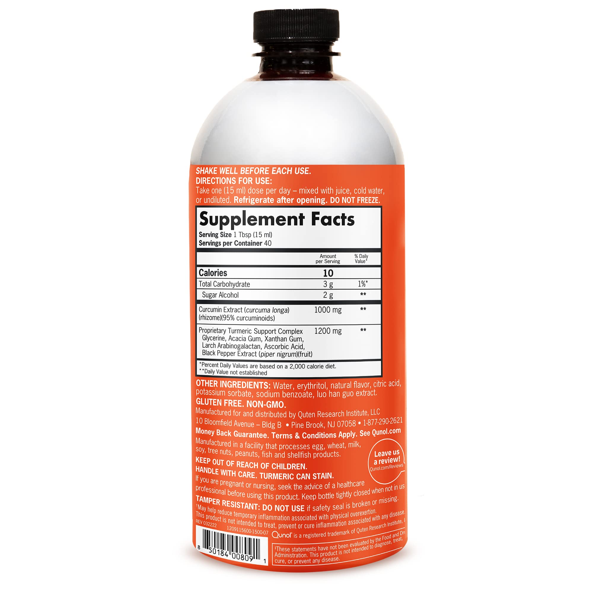 Qunol Liquid Turmeric bottle with label details