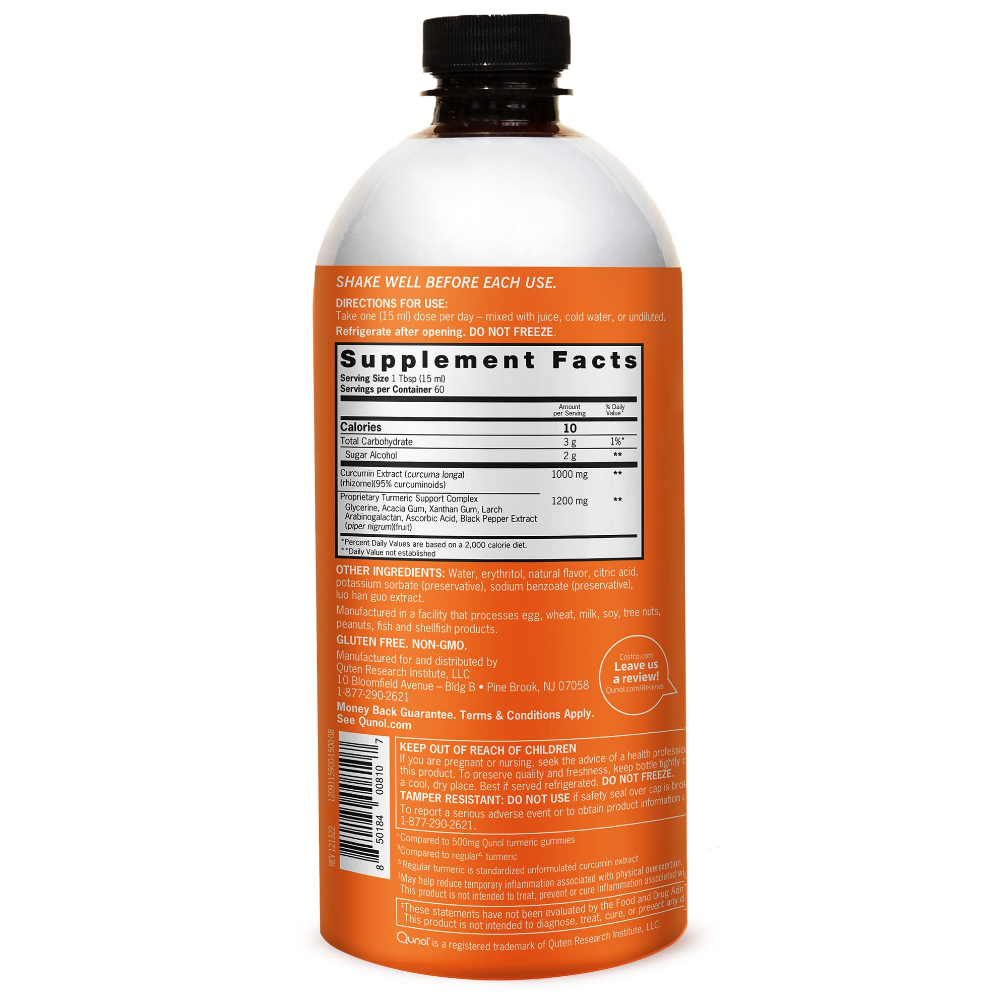Qunol Liquid Turmeric Extra Strength 1000mg bottle side view