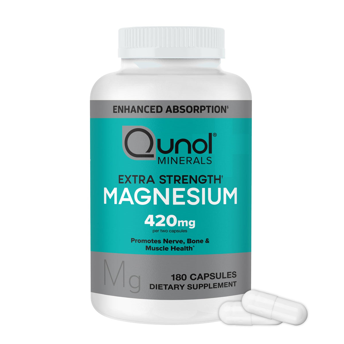 Qunol Magnesium Capsules 420mg front view with packaging