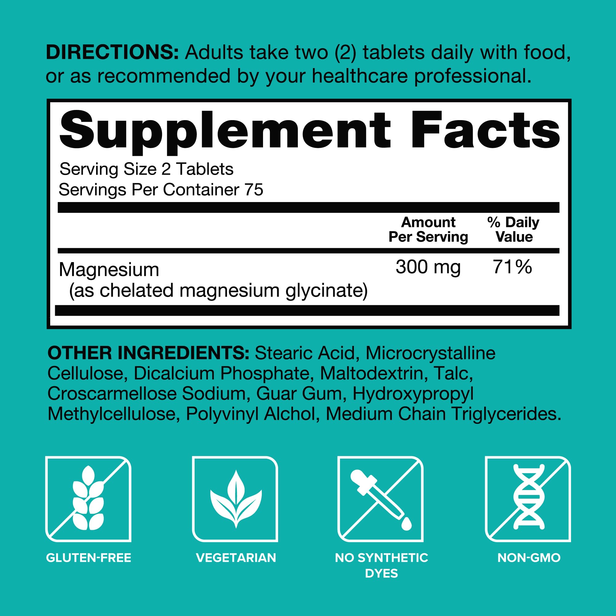 Qunol Magnesium Glycinate 300mg opened bottle showing tablets