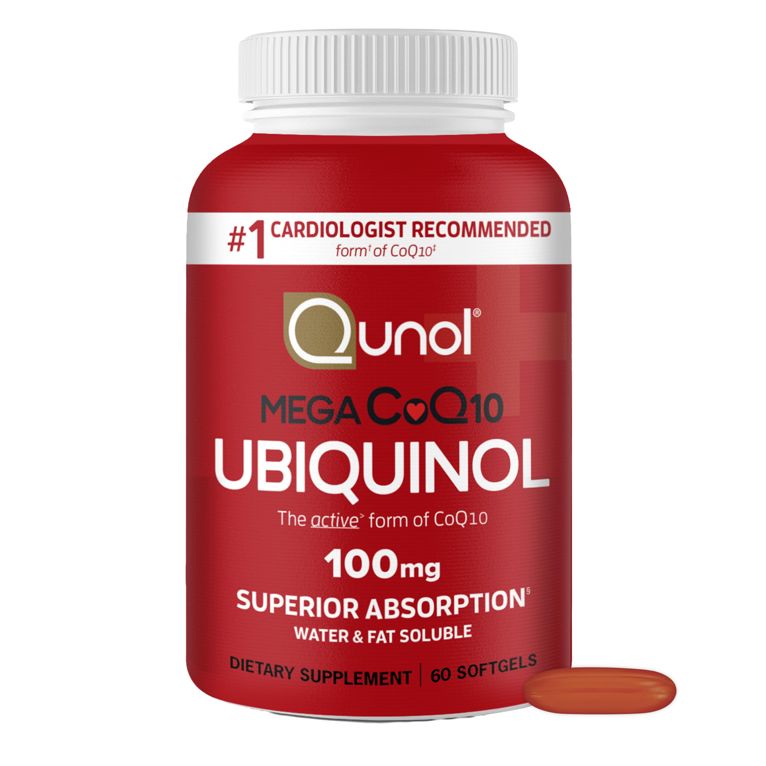 Qunol Mega CoQ10 Ubiquinol 100mg capsules front view