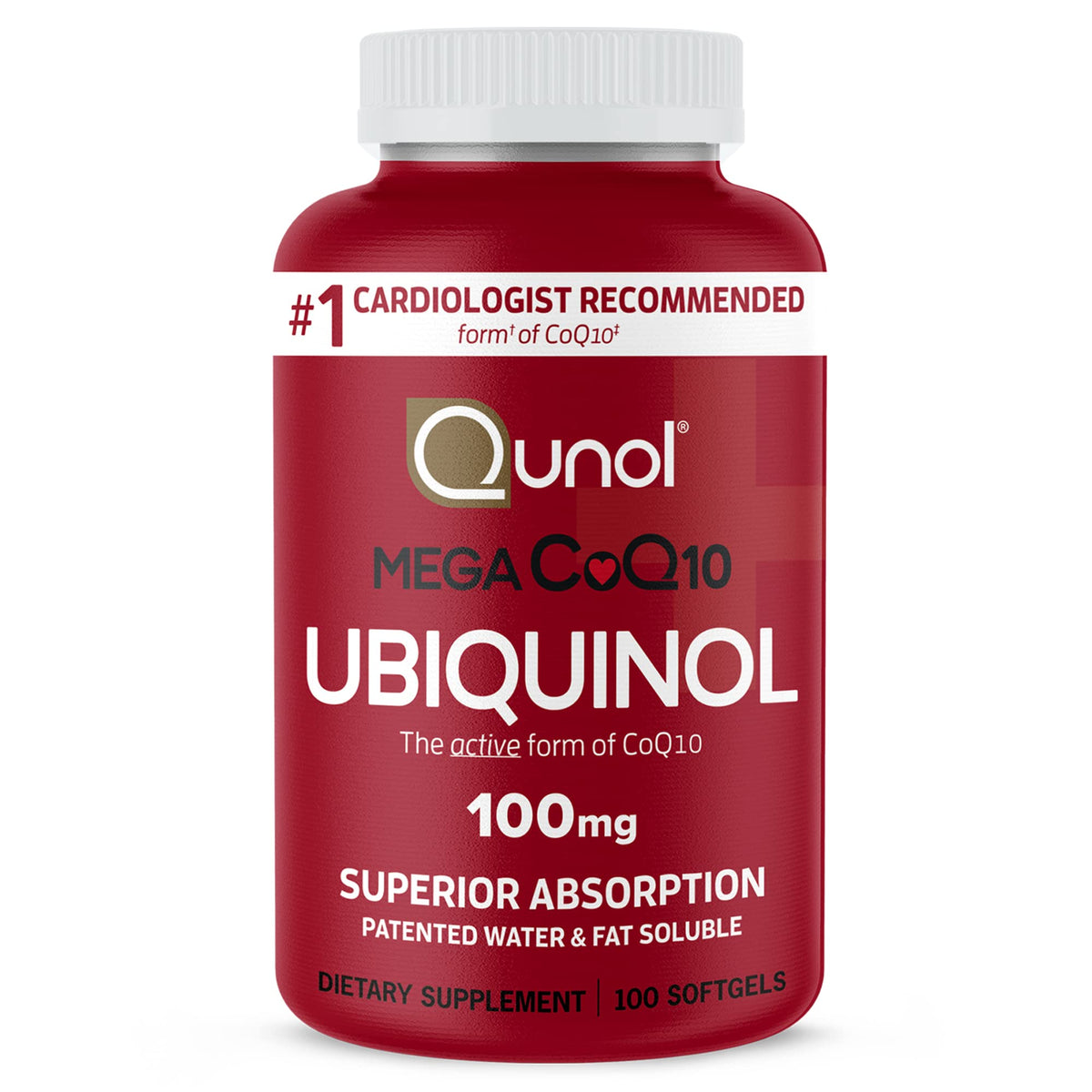 Qunol Mega CoQ10 Ubiquinol 100mg Capsules front view