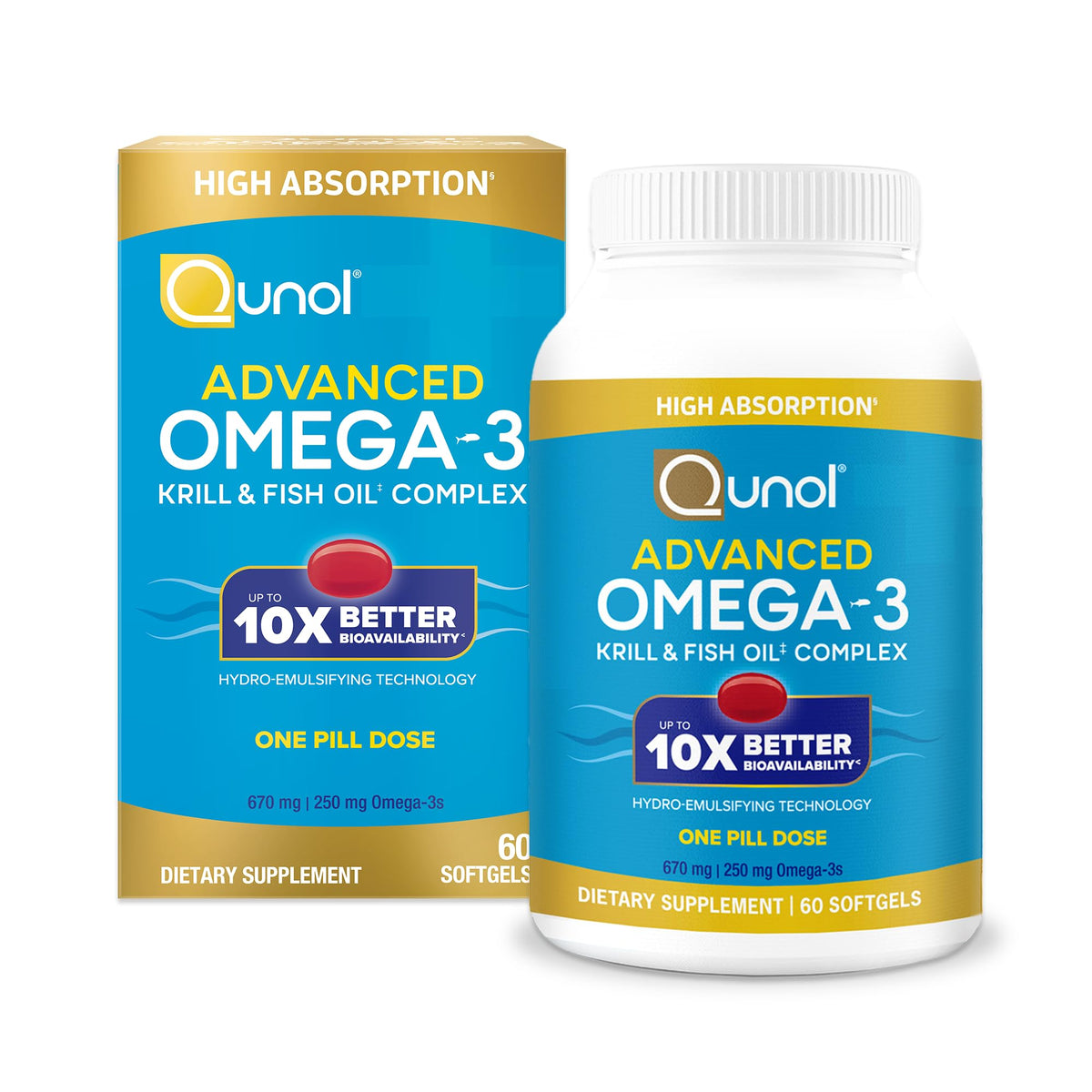 Qunol Omega-3 Fish and Krill Oil Supplement front view