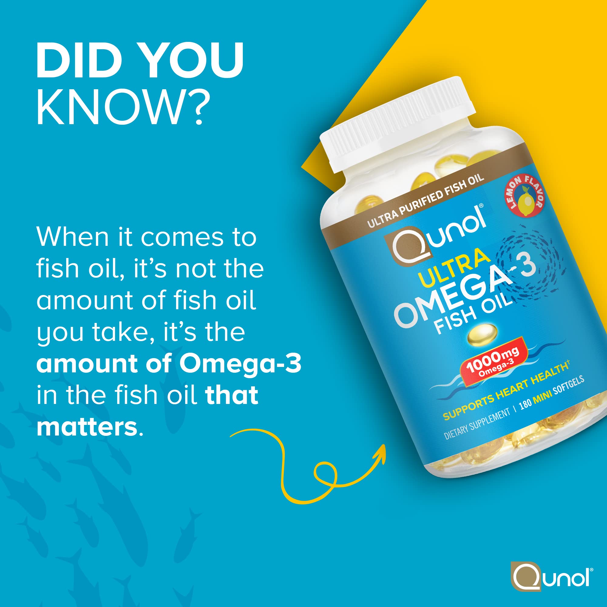 Qunol Omega-3 Softgels 1000mg side view of packaging