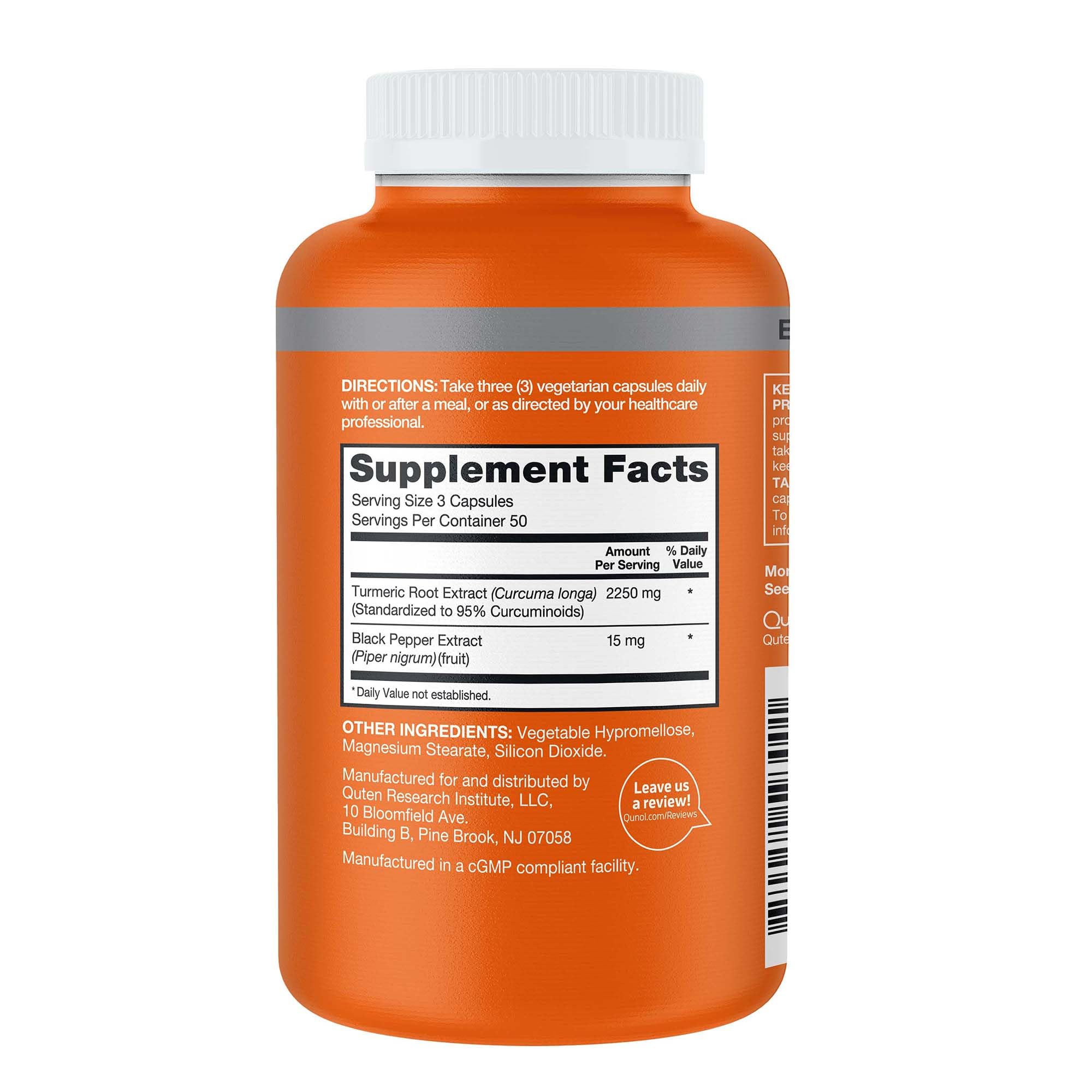 Qunol Turmeric Capsules 2250mg back view