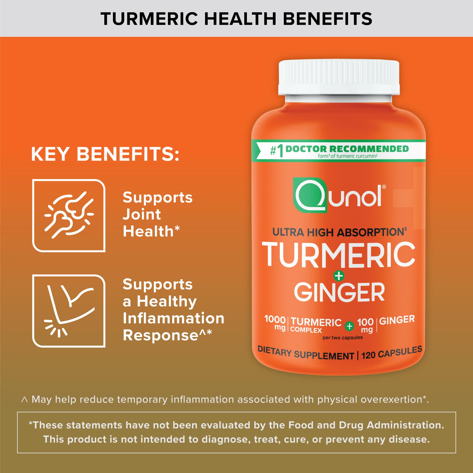 Qunol Turmeric & Ginger Capsules on a wooden table