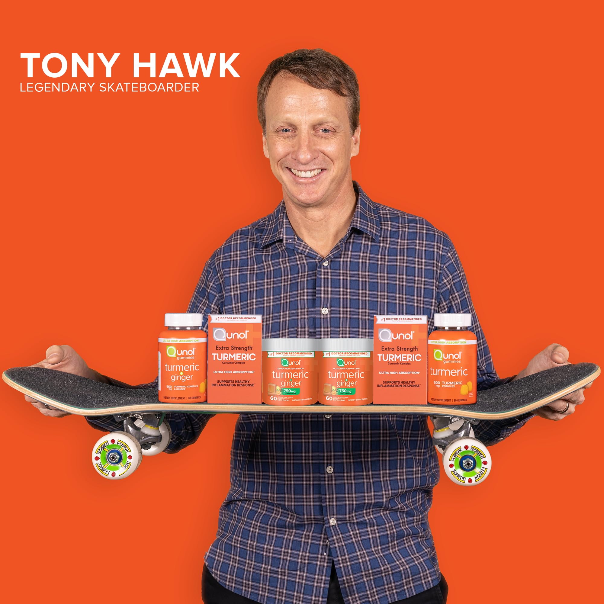 Qunol Turmeric & Ginger Chews displayed with turmeric root