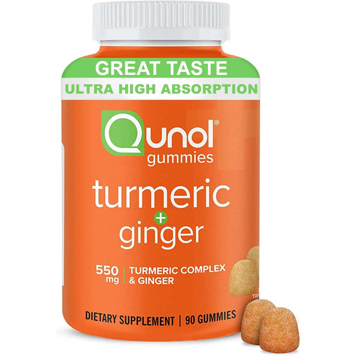 Qunol Turmeric Ginger Gummies front view with packaging