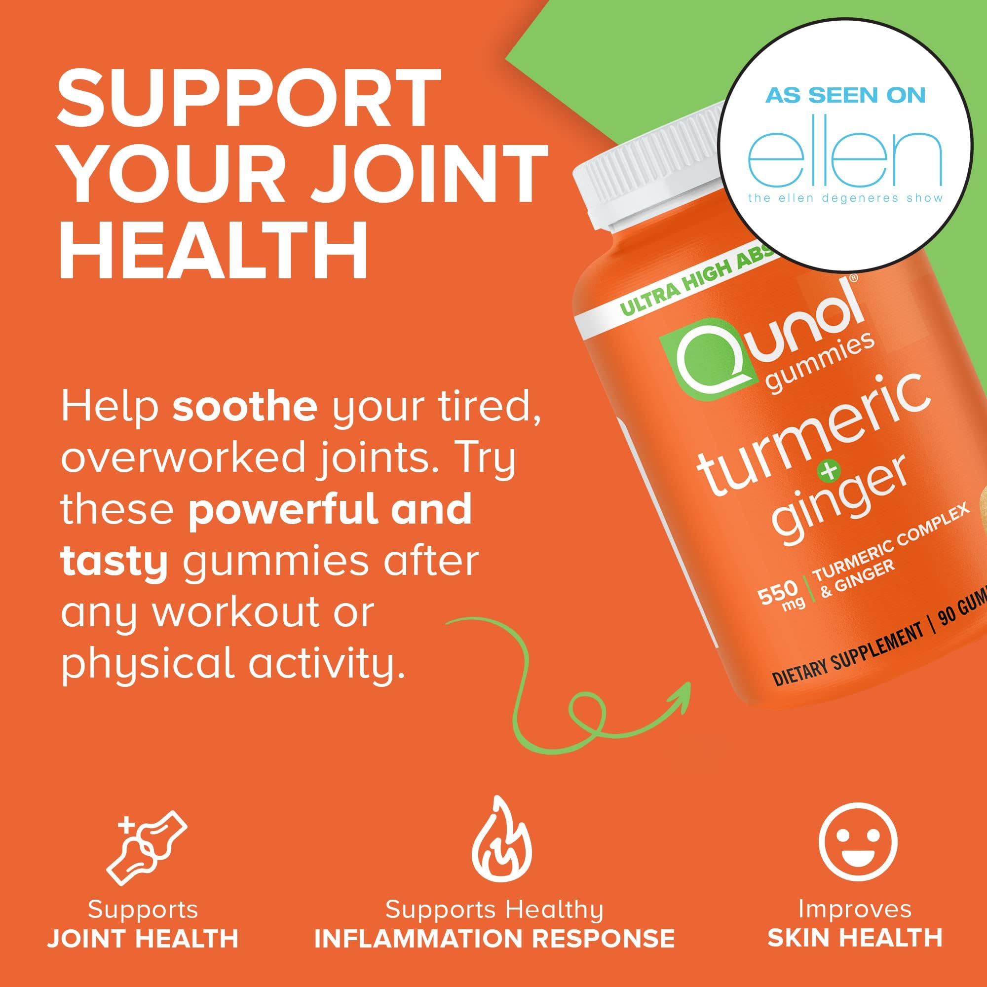 Qunol Turmeric Ginger Gummies showing tangerine flavour