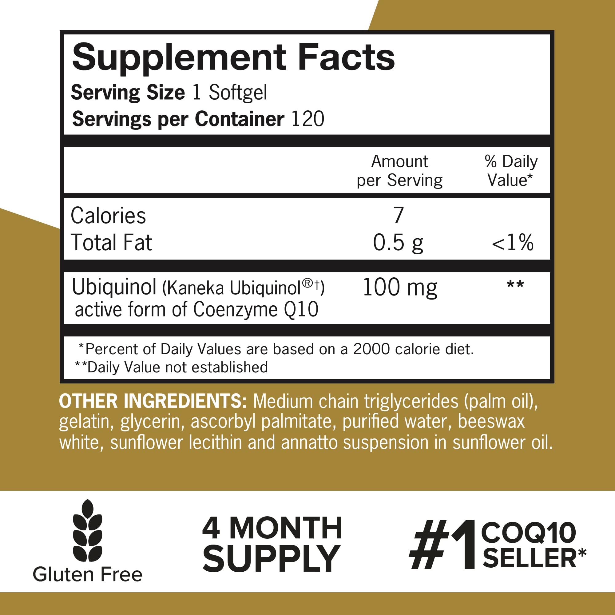 Qunol Ubiquinol CoQ10 100mg supplement bottle back view