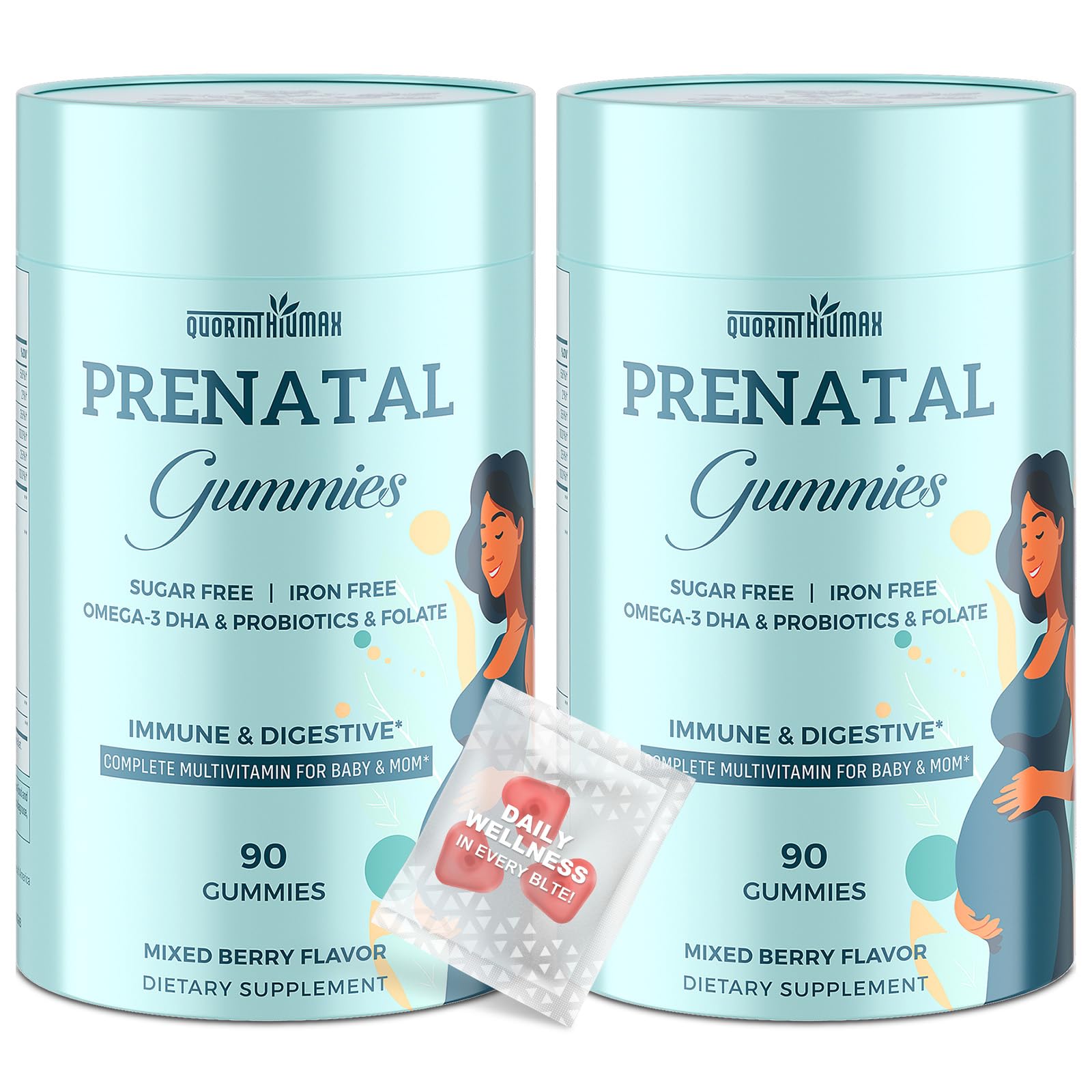 Quorinthiumax Prenatal Gummies front view, two bottles