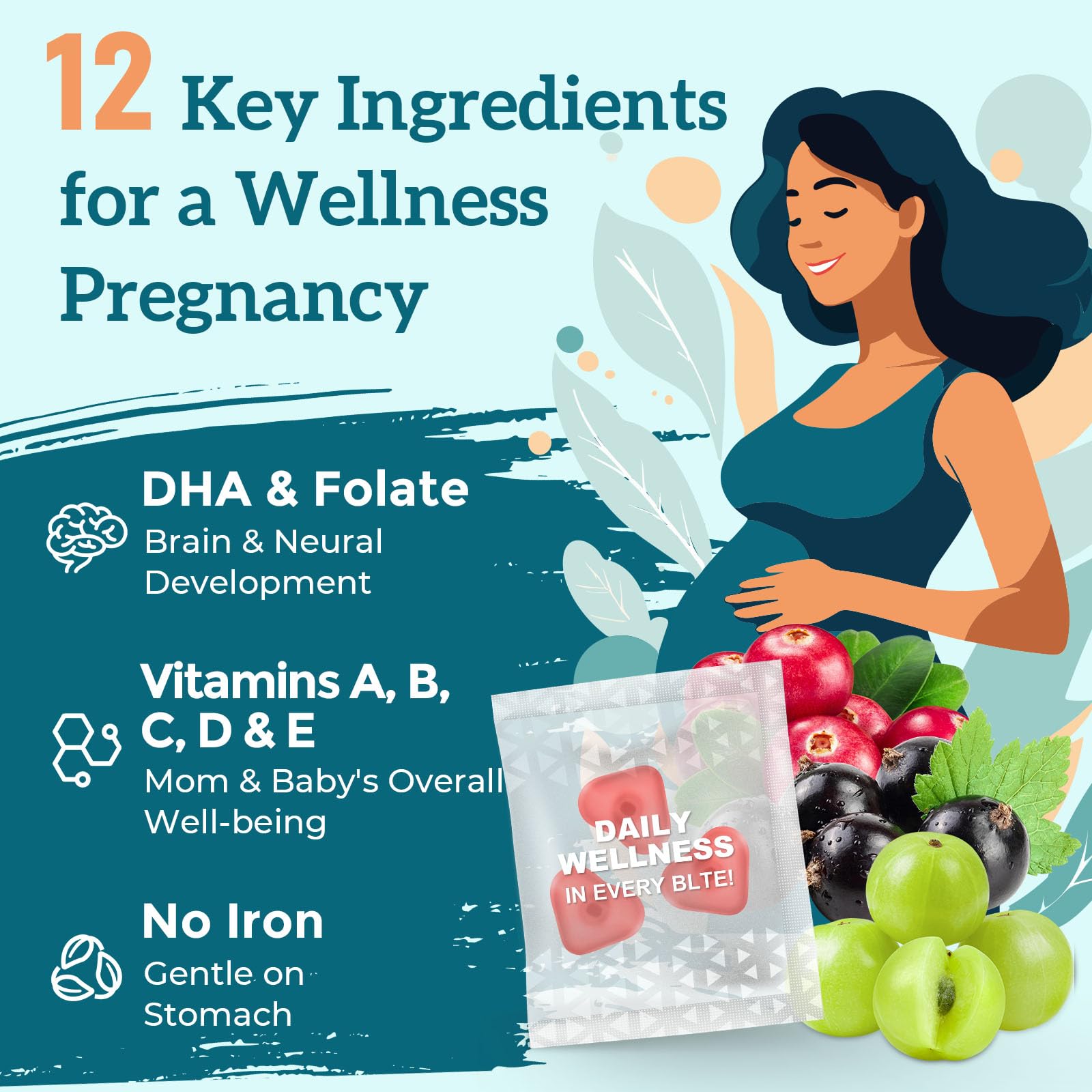 Quorinthiumax Prenatal Gummies individual pouch showing three gummies