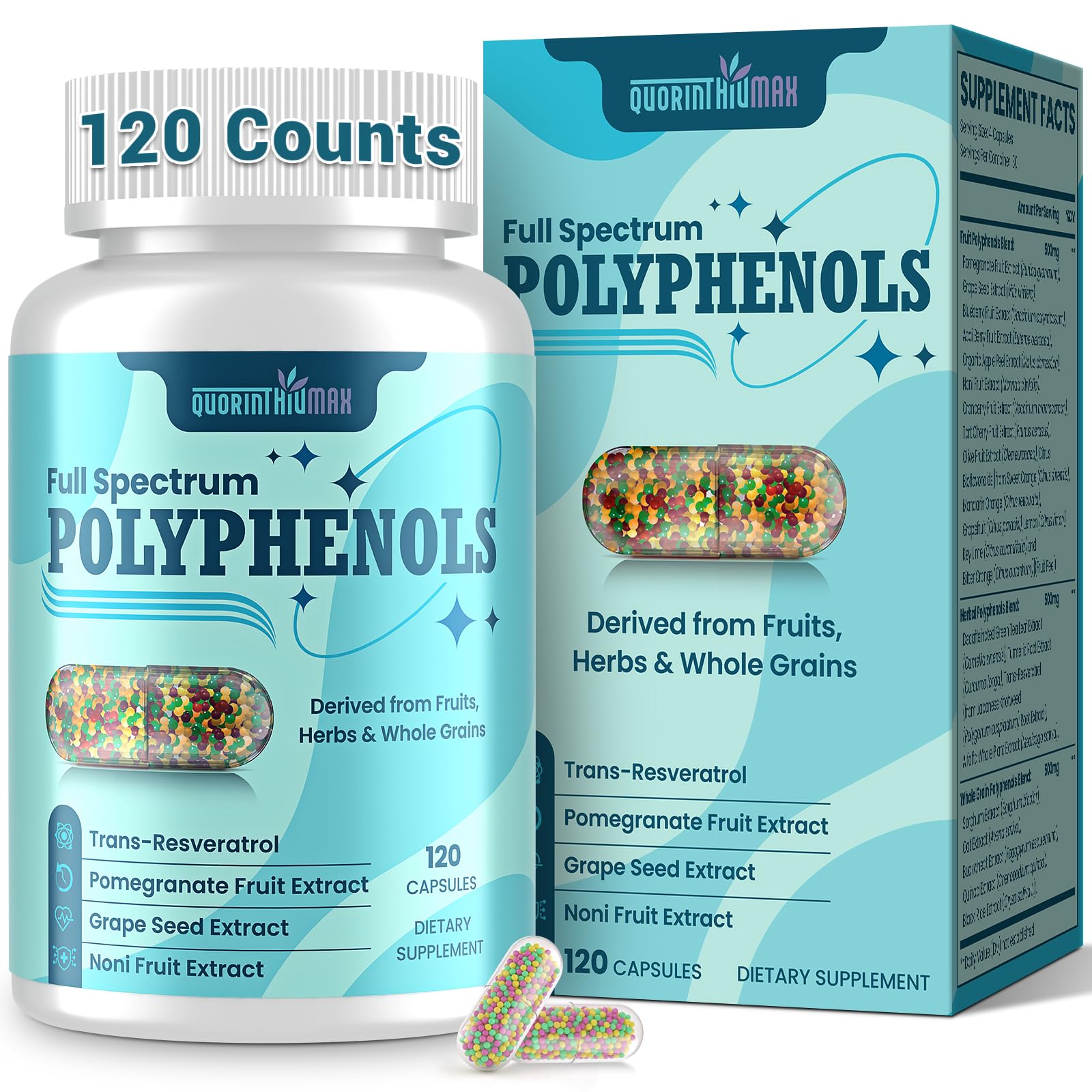 Quorinthiumax Resveratrol Polyphenols 1500mg supplement front view