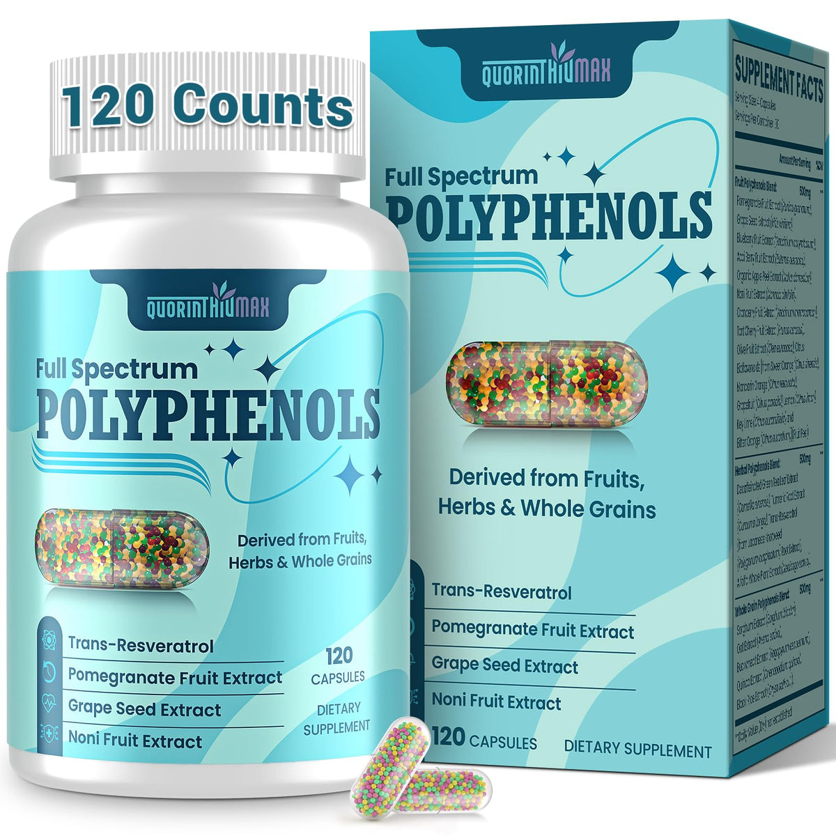 Quorinthiumax Resveratrol Polyphenols 1500mg supplement front view