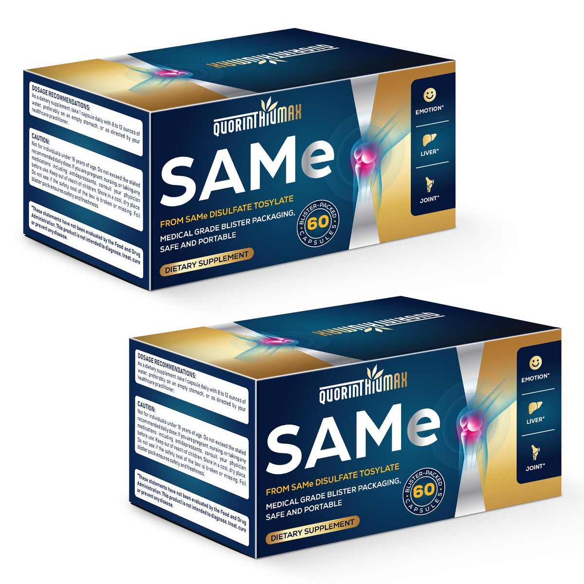 Quorinthiumax SAM-e 500mg supplement front view with packaging