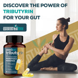 Quorinthiumax Tributyrin Prebiotic Supplement 800mg capsules with measuring spoon