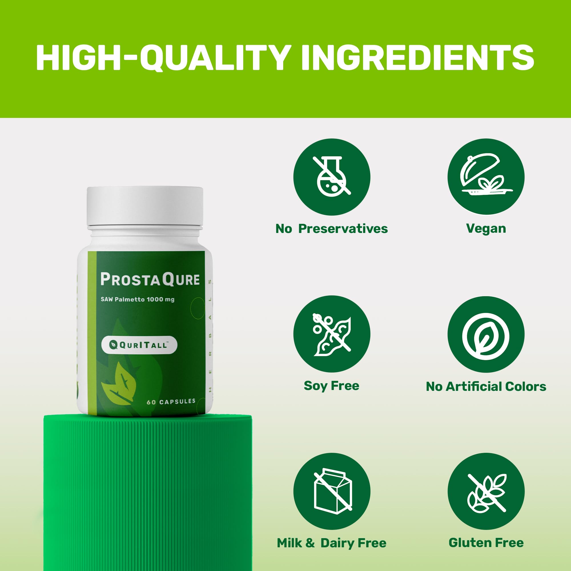 QurItAll ProstaQure Saw Palmetto Supplement 1000mg capsules on a surface
