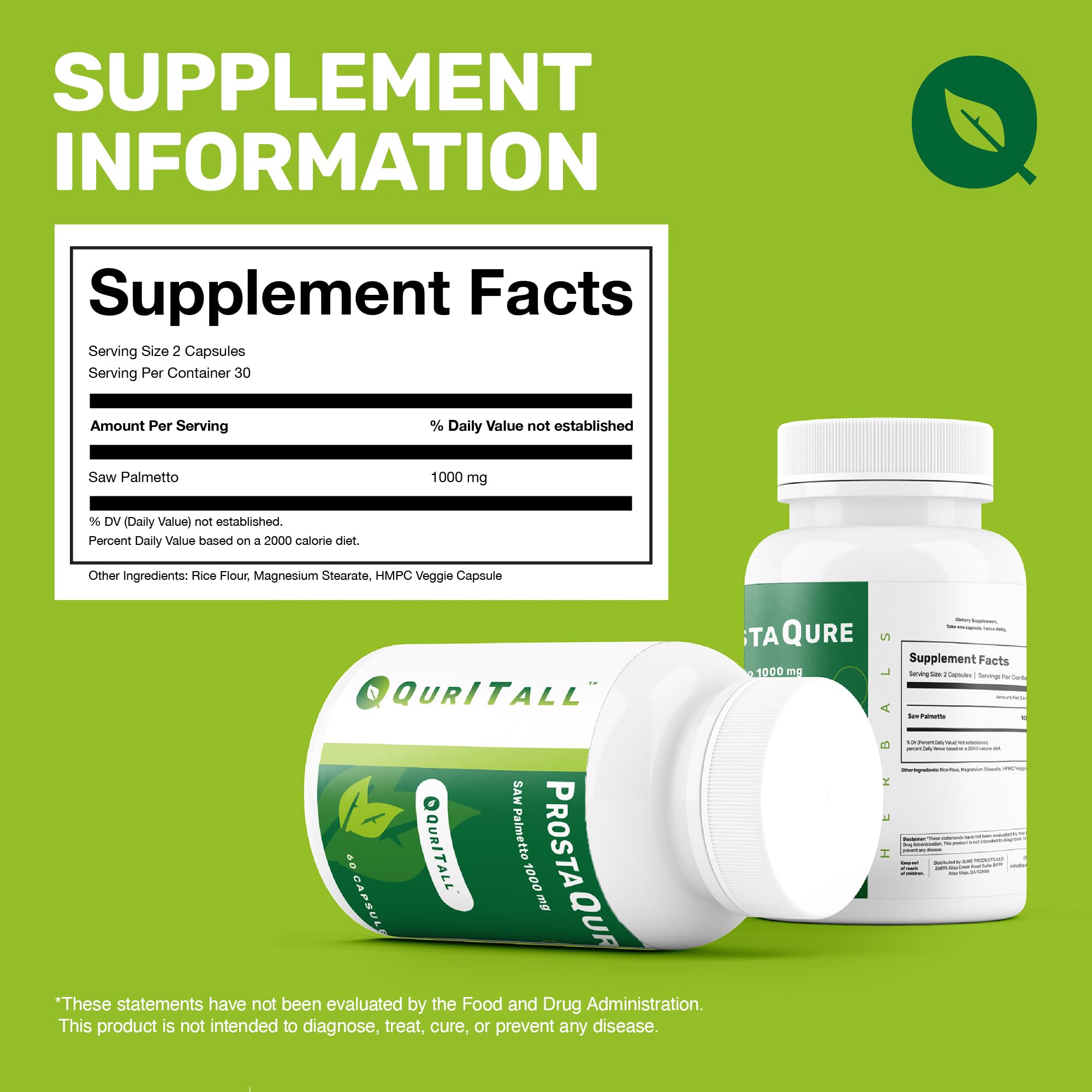QurItAll ProstaQure Saw Palmetto Supplement 1000mg nutritional information