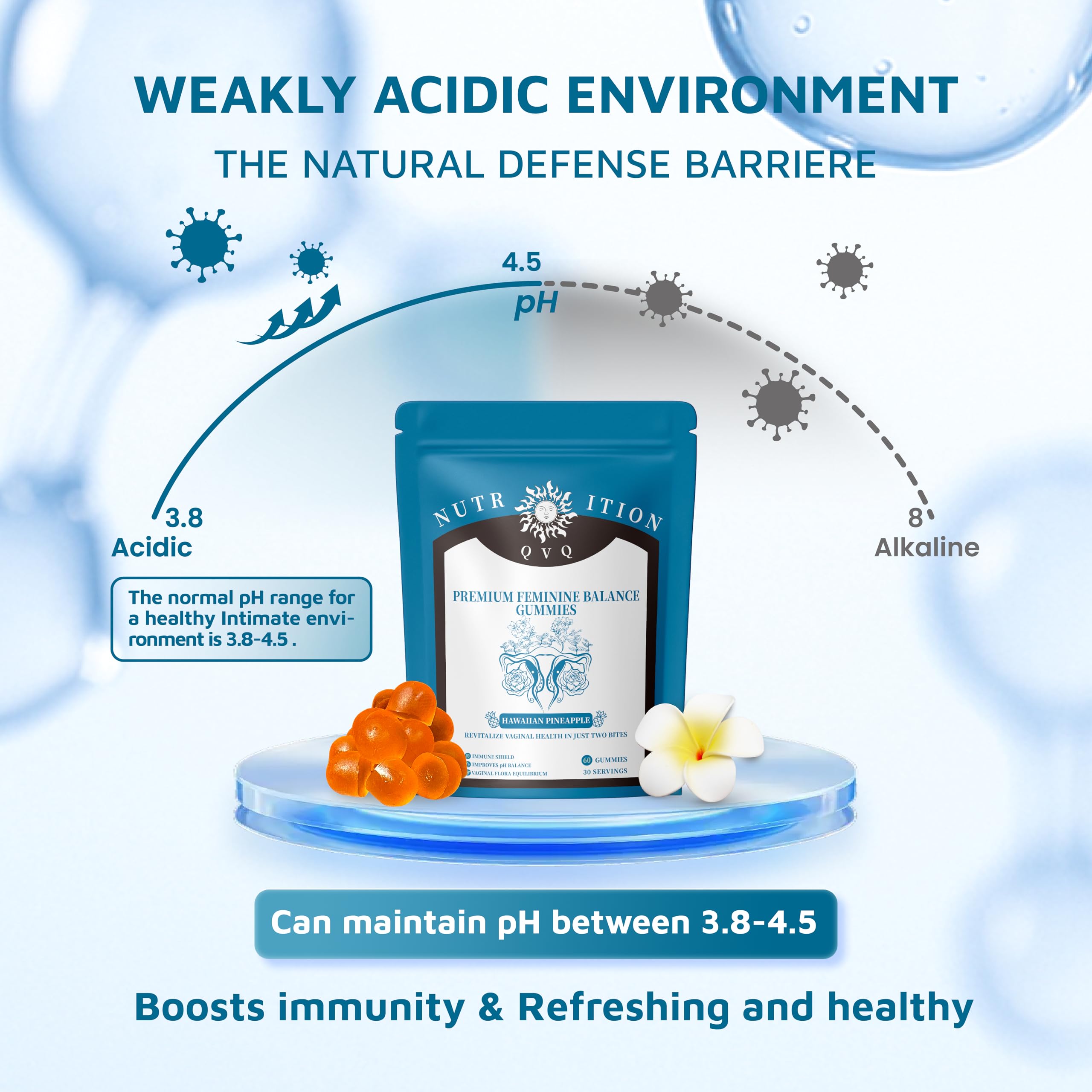 QVQ Feminine Balance Gummies 60 Count side view
