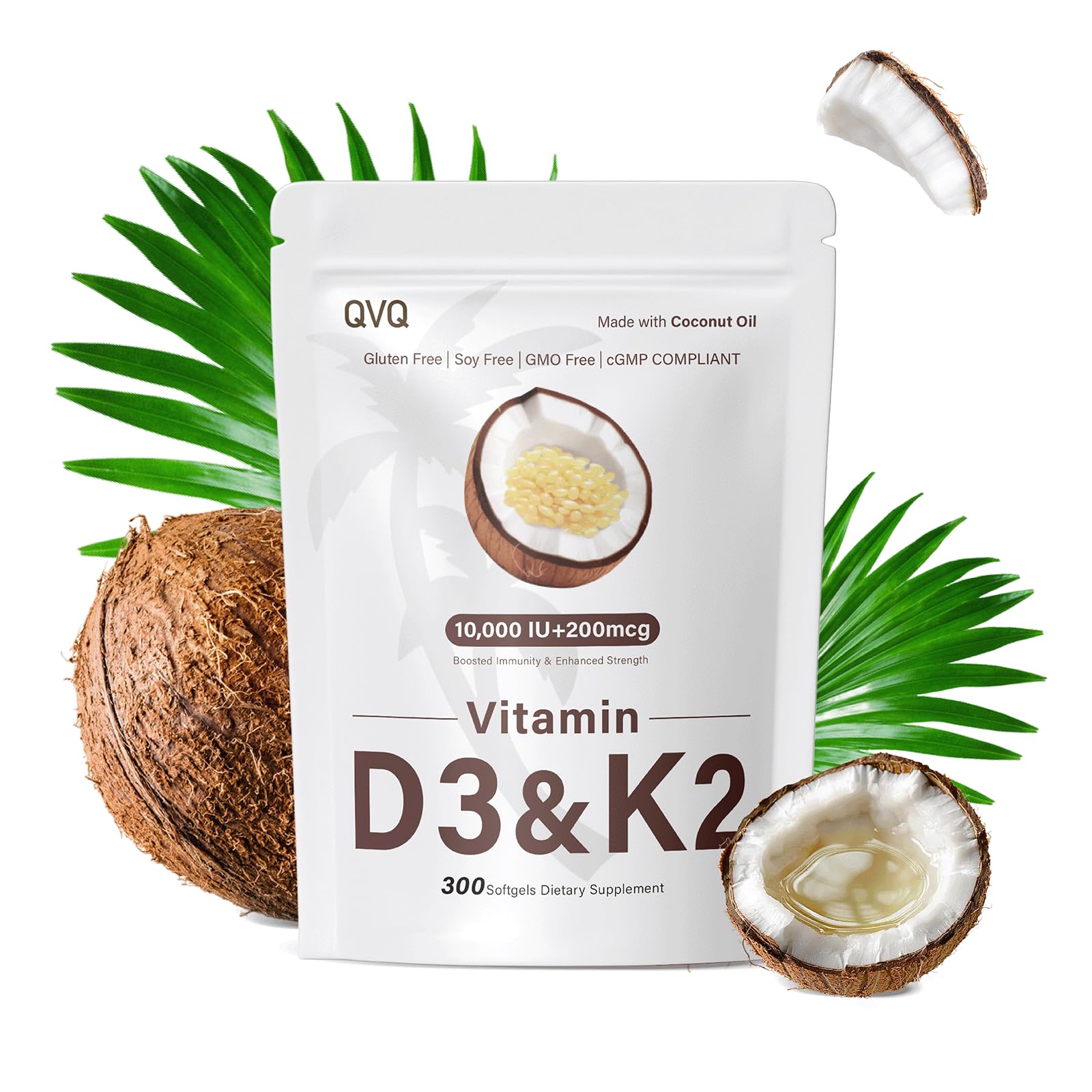 QVQ Vitamin D3 + K2 softgels front view packaging