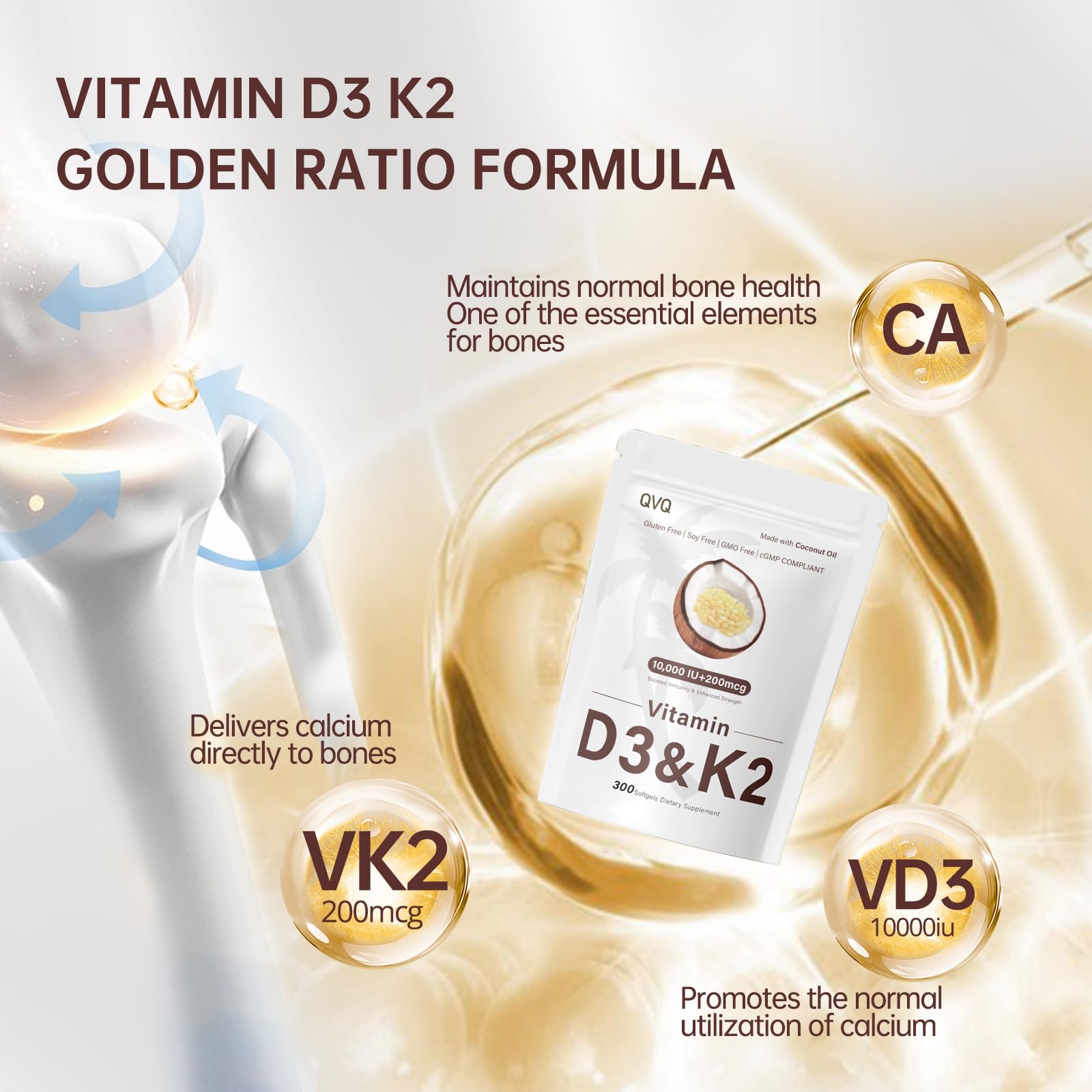 QVQ Vitamin D3 + K2 softgels nutritional information