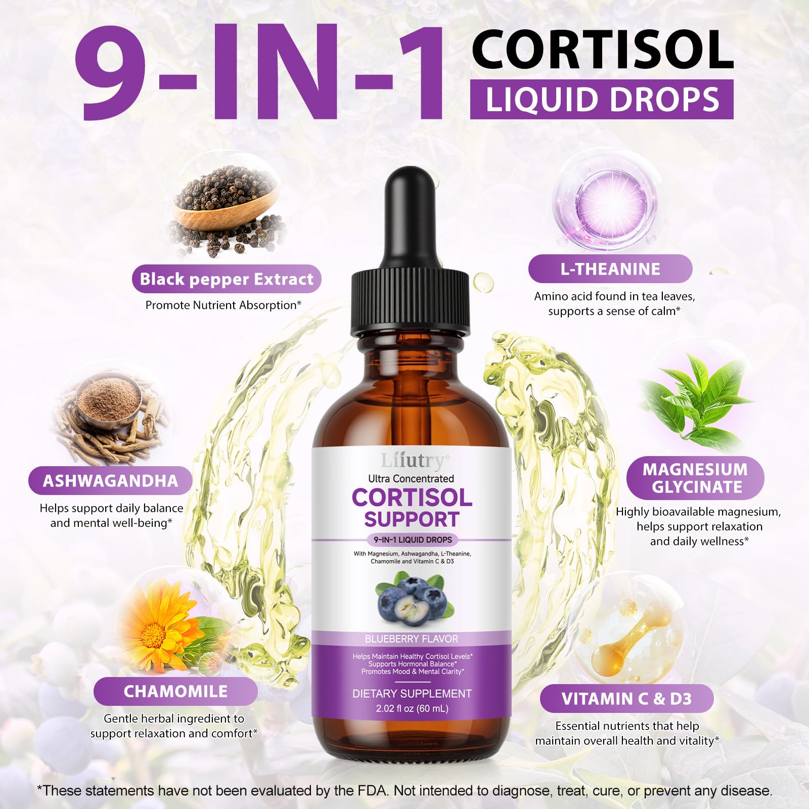 QZFICNJY Advanced Cortisol Support Drops bottle side view