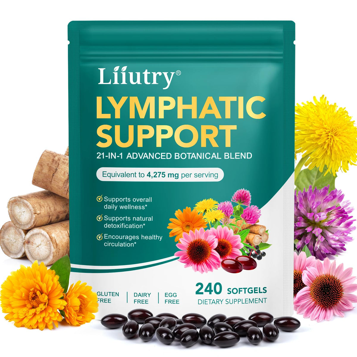 QZFICNJY Echinacea Lymphatic Drainage Capsules front view