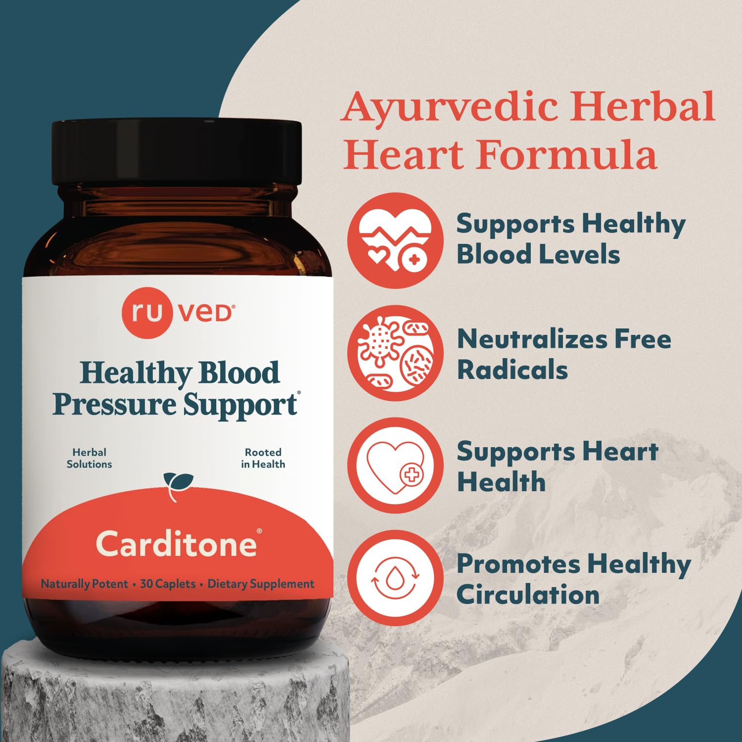 R-U VED Carditone Ayurvedic daily wellness Supplement packaging side view