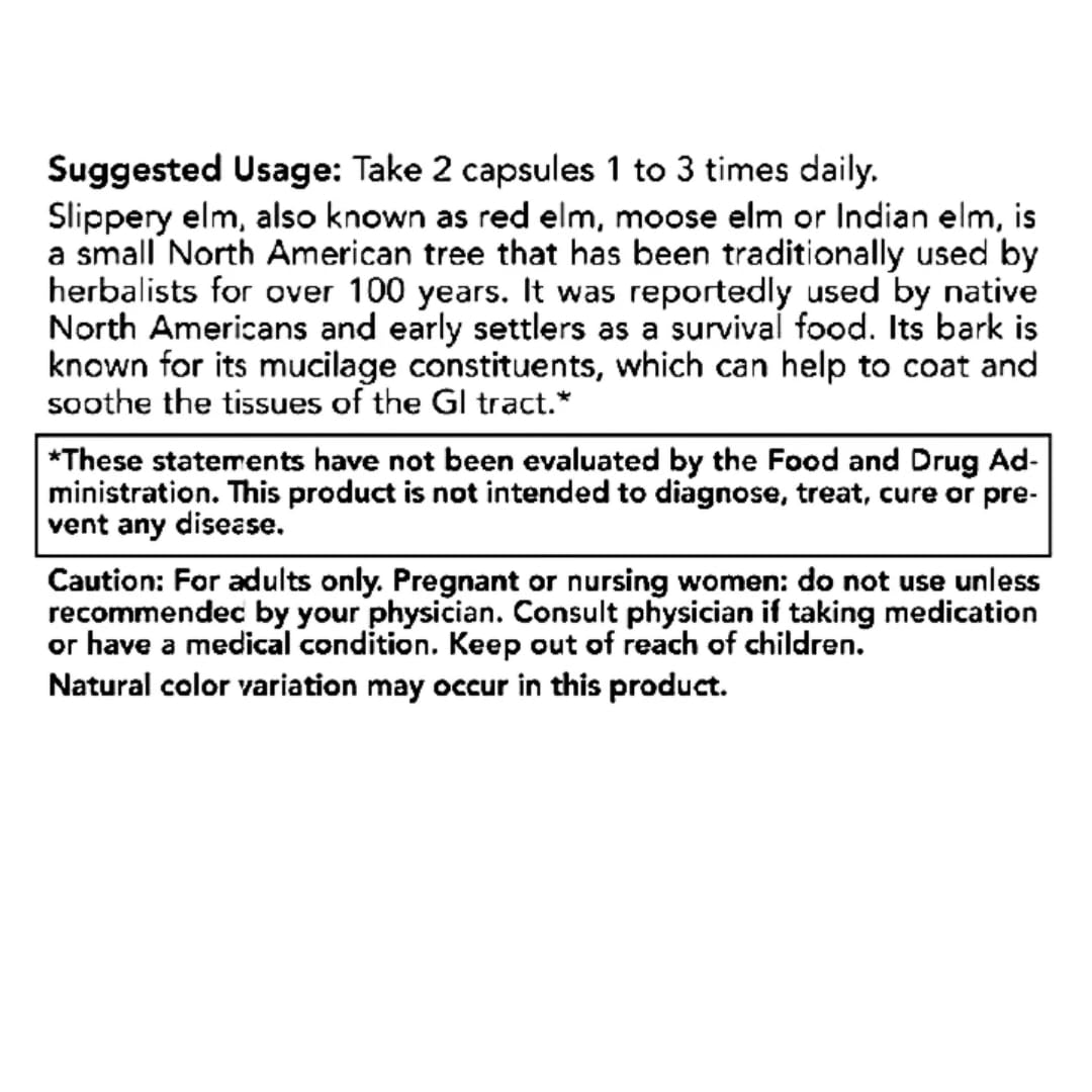 Rachelstea Slippery Elm Bark Capsules 400mg ingredients list