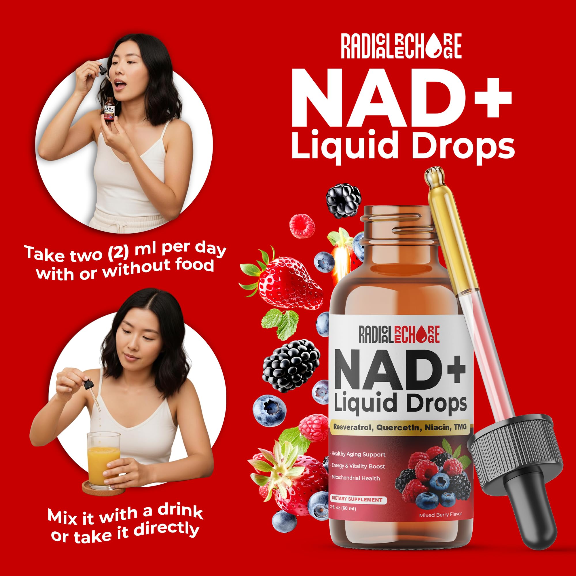 Radical Recharge Resveratrol Liquid Supplement lifestyle shot