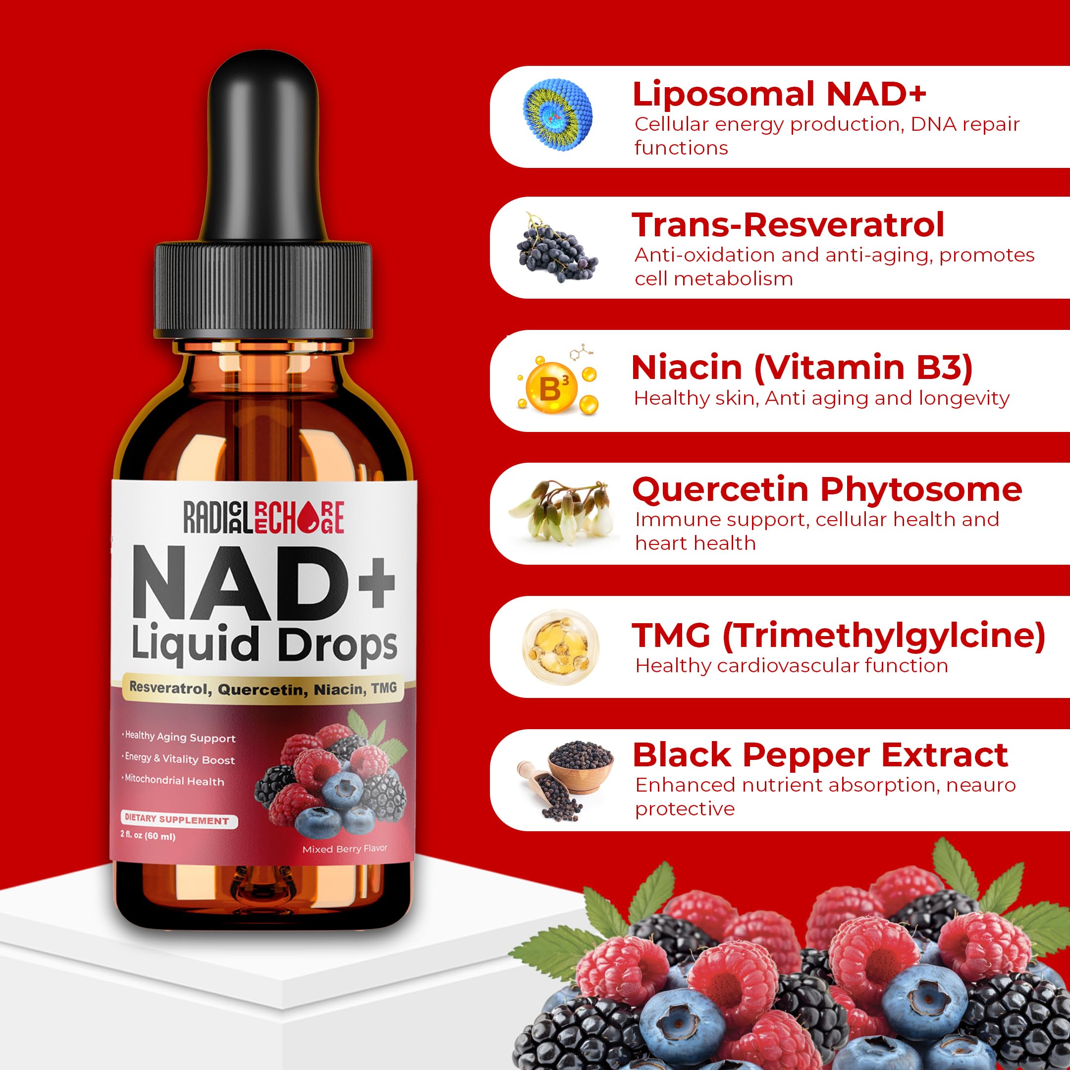 Radical Recharge Resveratrol Liquid Supplement packaging