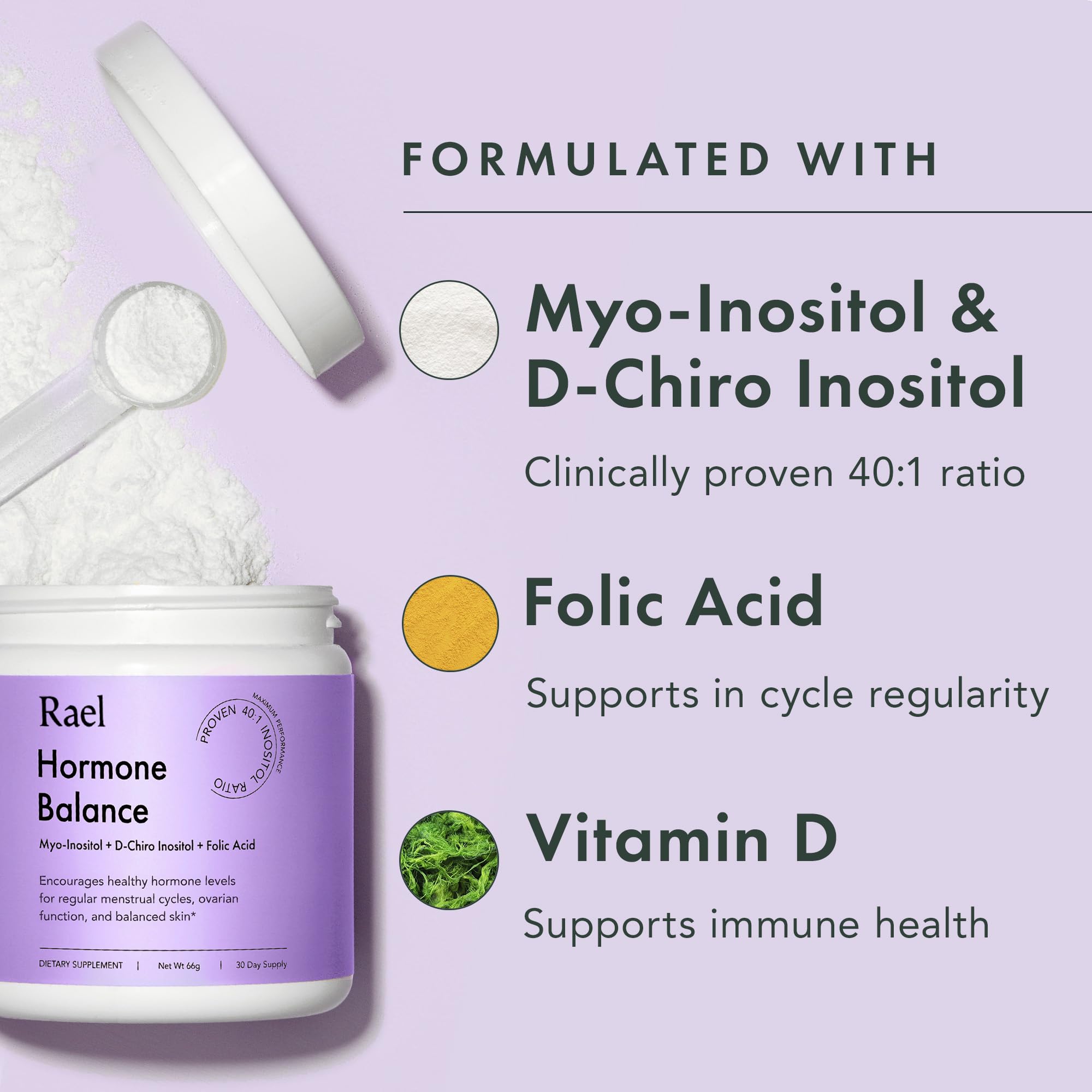 Rael B8 (Inositol) powder mixed in a glass of water