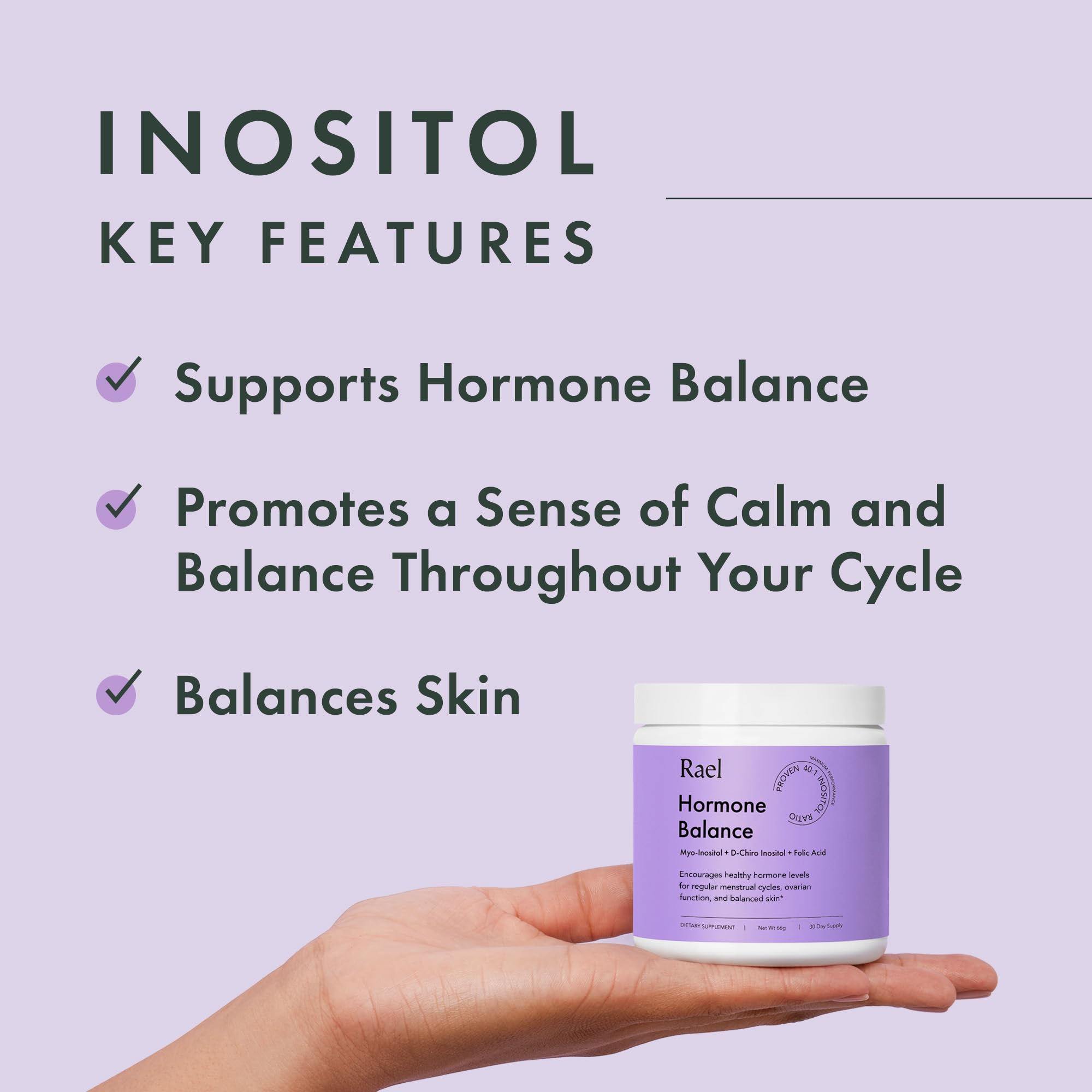 Rael B8 (Inositol) powder packaging with scoop